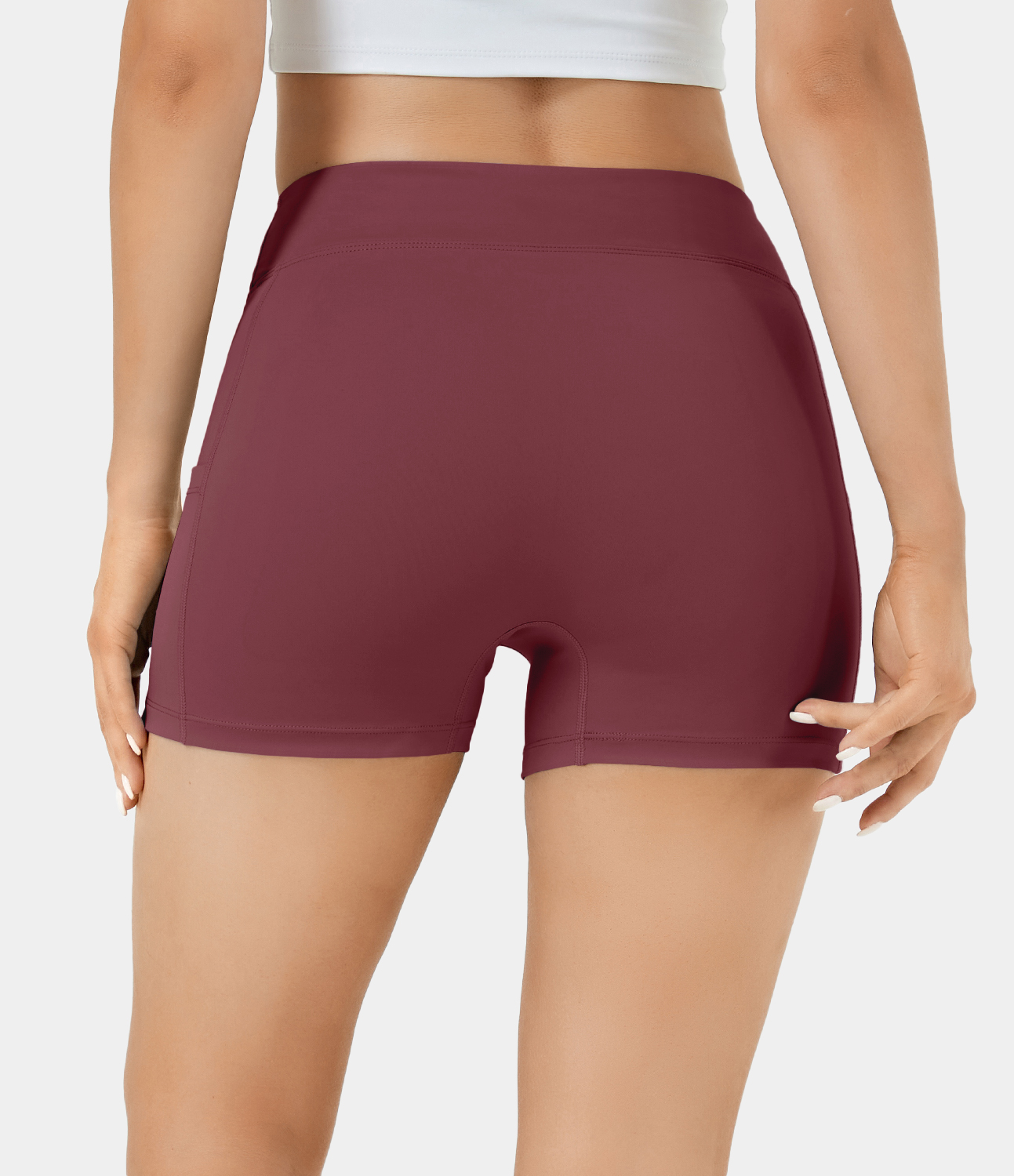 Airy High Waisted Side Pocket Plain Yoga Shorts 3.5"-UPF50+