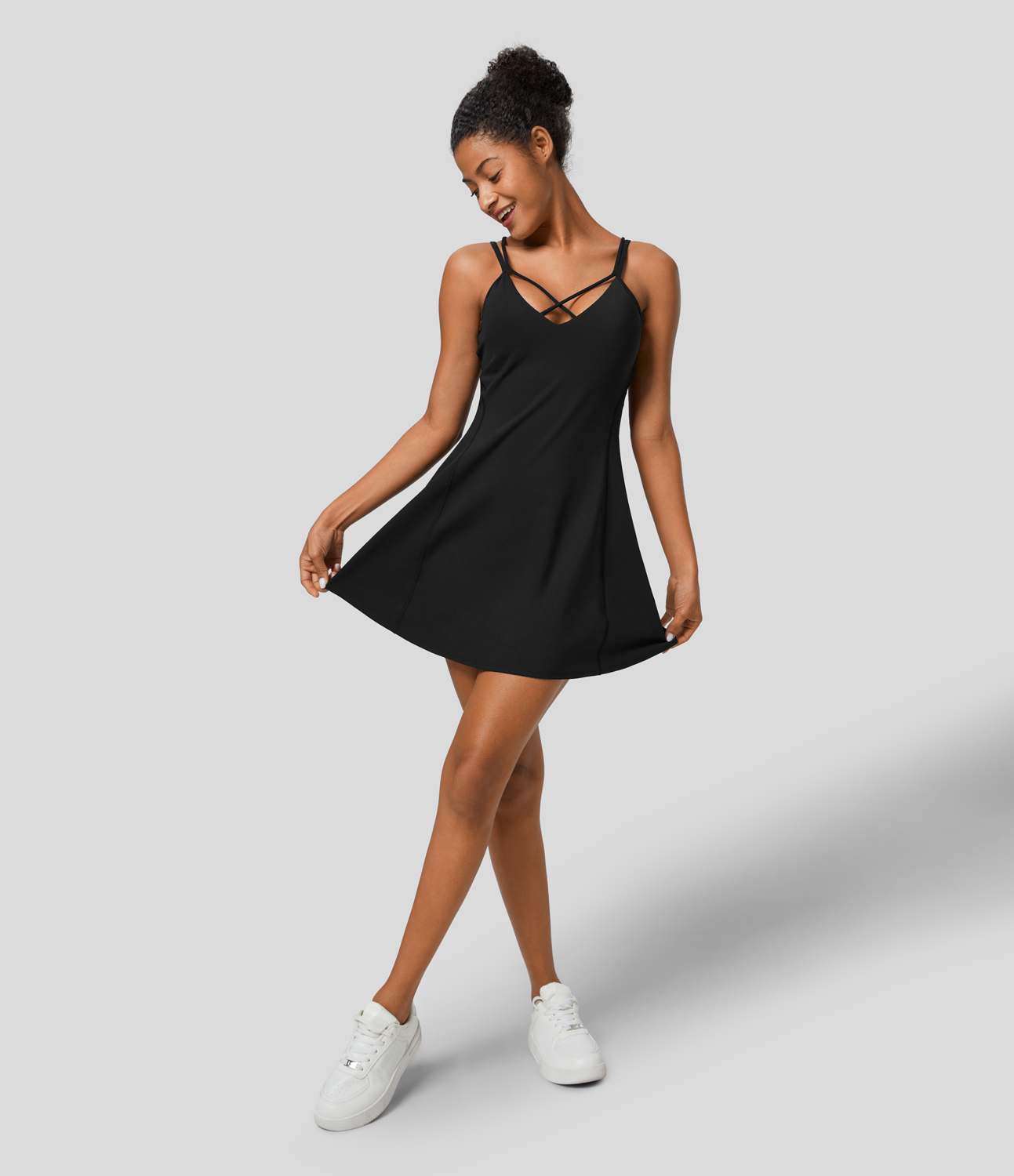 Plush Crisscross Backless 2-in-1 Pocket Mini Slip Active Dress-Easy Peezy Edition