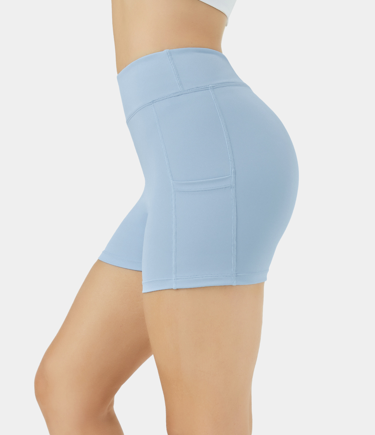 Airy High Waisted Side Pocket Plain Yoga Shorts 3.5"-UPF50+