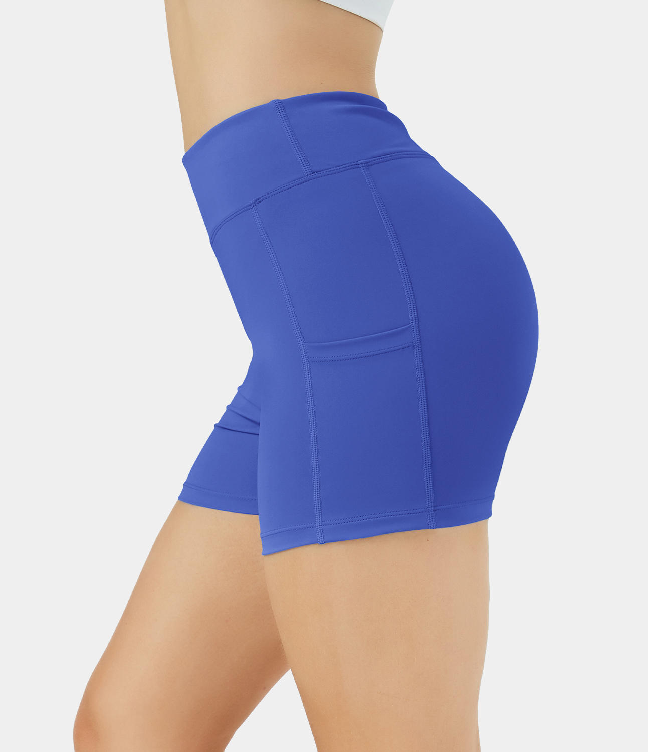 Airy High Waisted Side Pocket Plain Yoga Shorts 3.5"-UPF50+