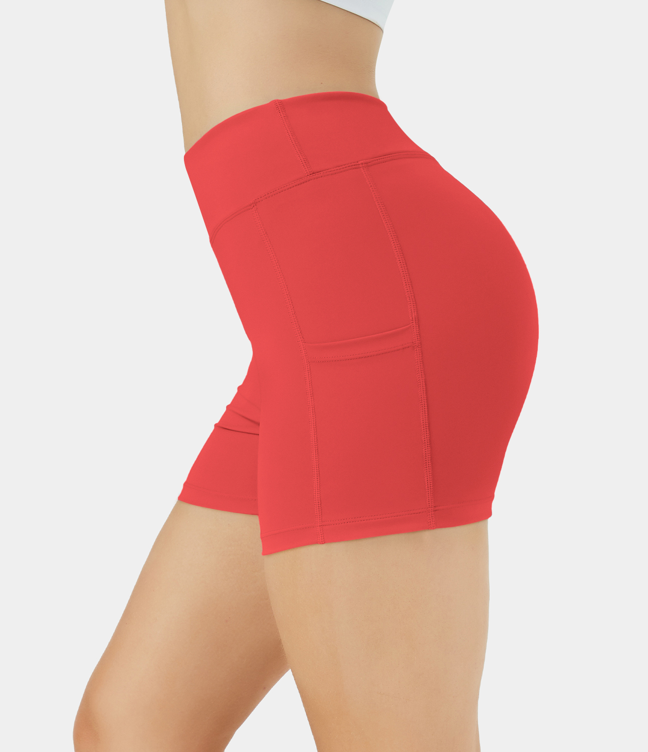 Airy High Waisted Side Pocket Plain Yoga Shorts 3.5"-UPF50+