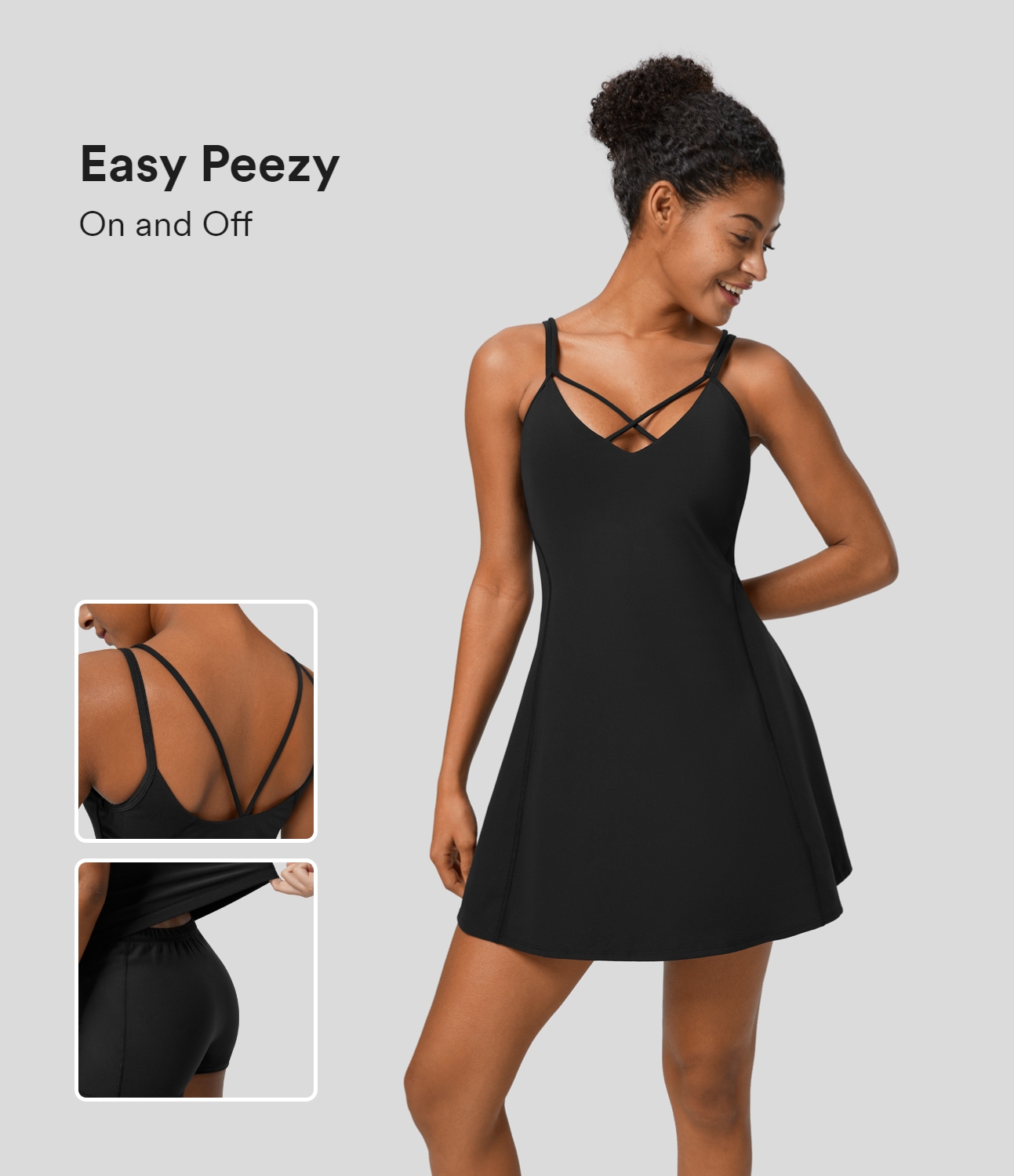 Plush Crisscross Backless 2-in-1 Pocket Mini Slip Active Dress-Easy Peezy Edition