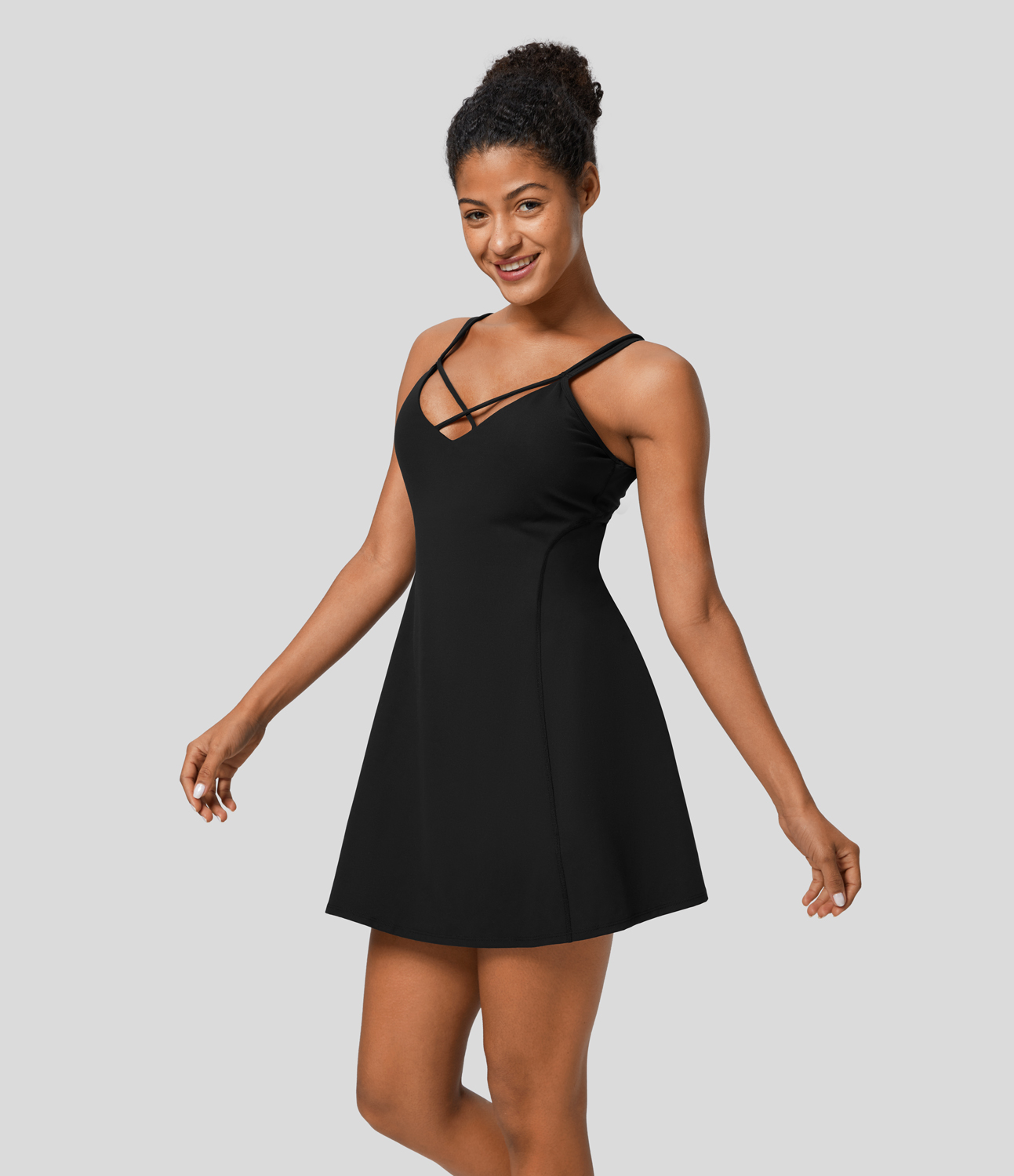 Plush Crisscross Backless 2-in-1 Pocket Mini Slip Active Dress-Easy Peezy Edition