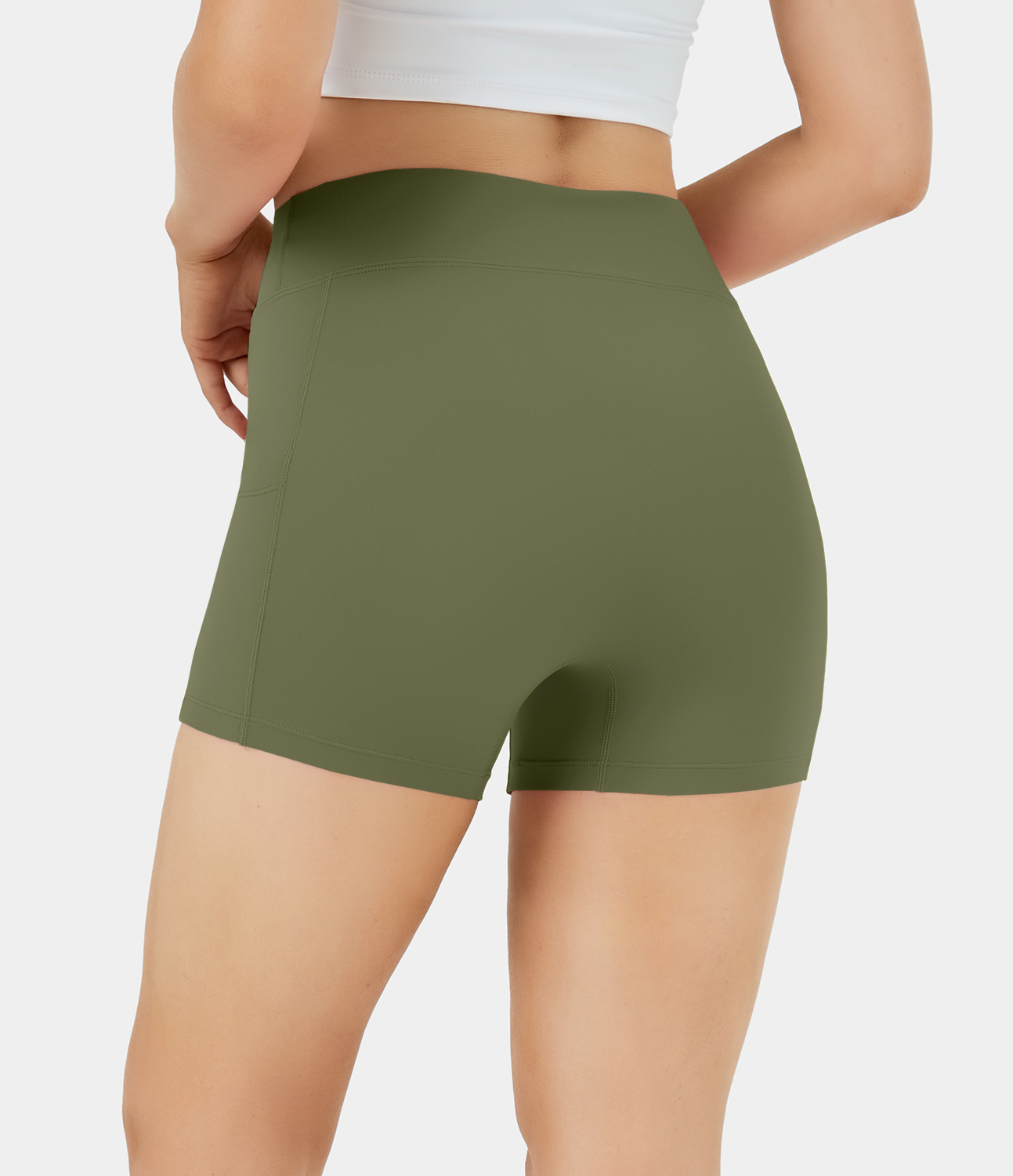 Airy High Waisted Side Pocket Plain Yoga Shorts 3.5"-UPF50+