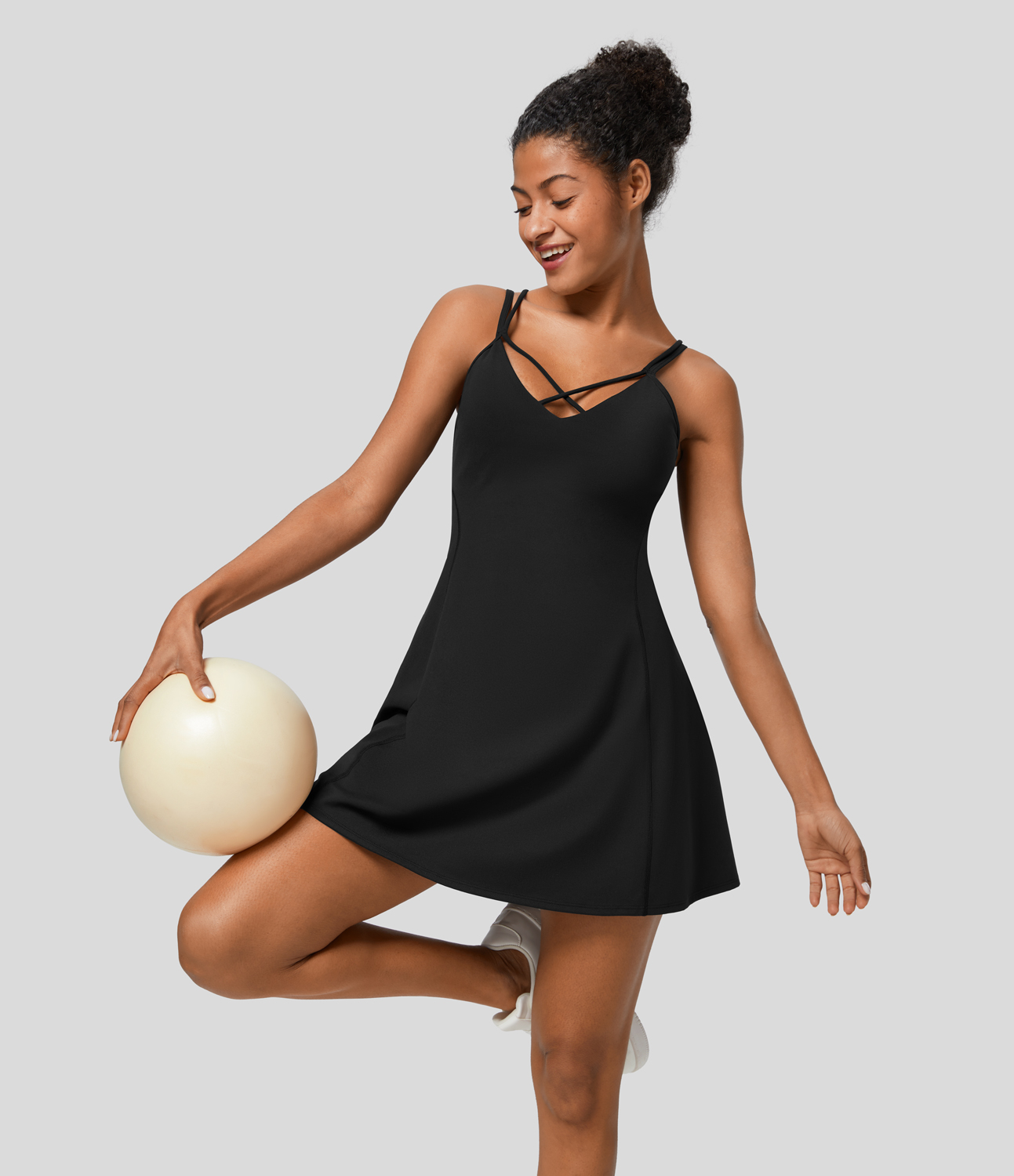 Plush Crisscross Backless 2-in-1 Pocket Mini Slip Active Dress-Easy Peezy Edition