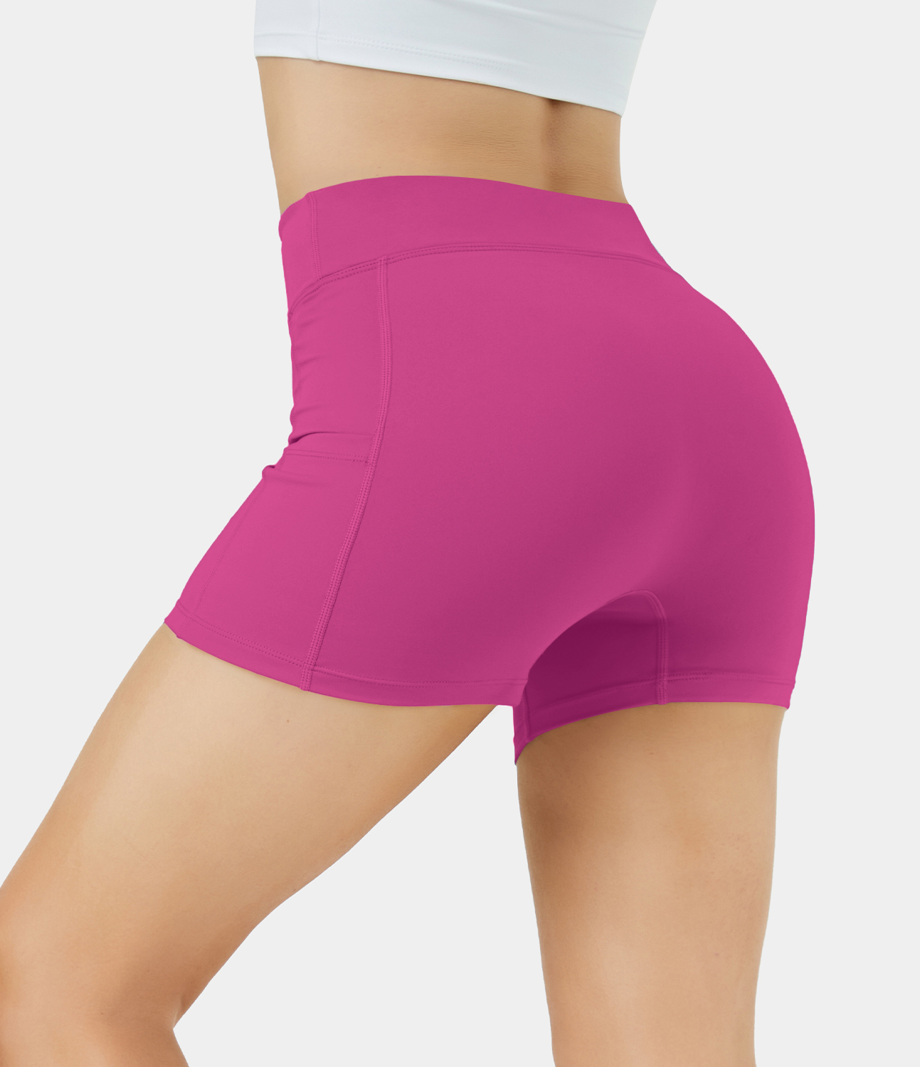 Airy High Waisted Side Pocket Plain Yoga Shorts 3.5"-UPF50+
