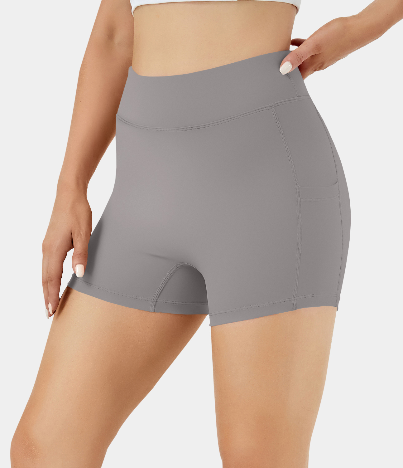 Airy High Waisted Side Pocket Plain Yoga Shorts 3.5"-UPF50+