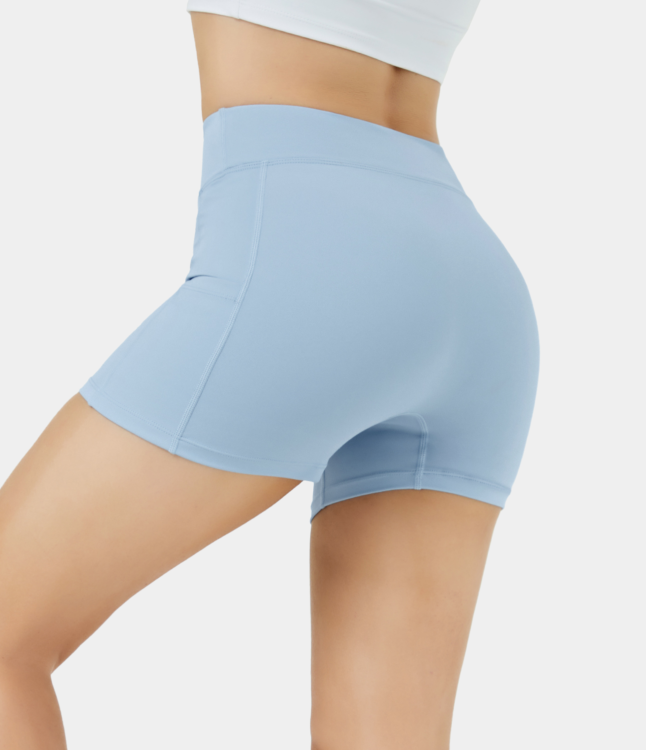 Airy High Waisted Side Pocket Plain Yoga Shorts 3.5"-UPF50+
