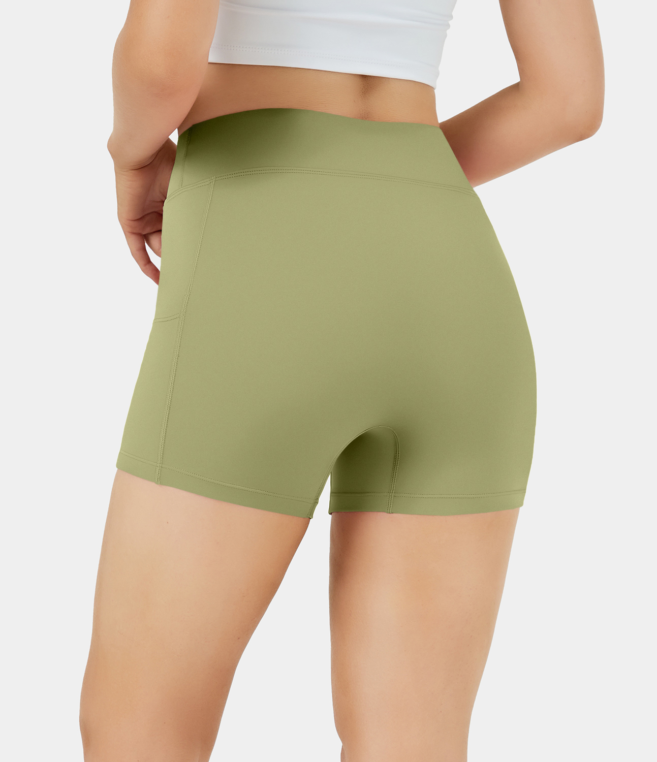 Airy High Waisted Side Pocket Plain Yoga Shorts 3.5"-UPF50+