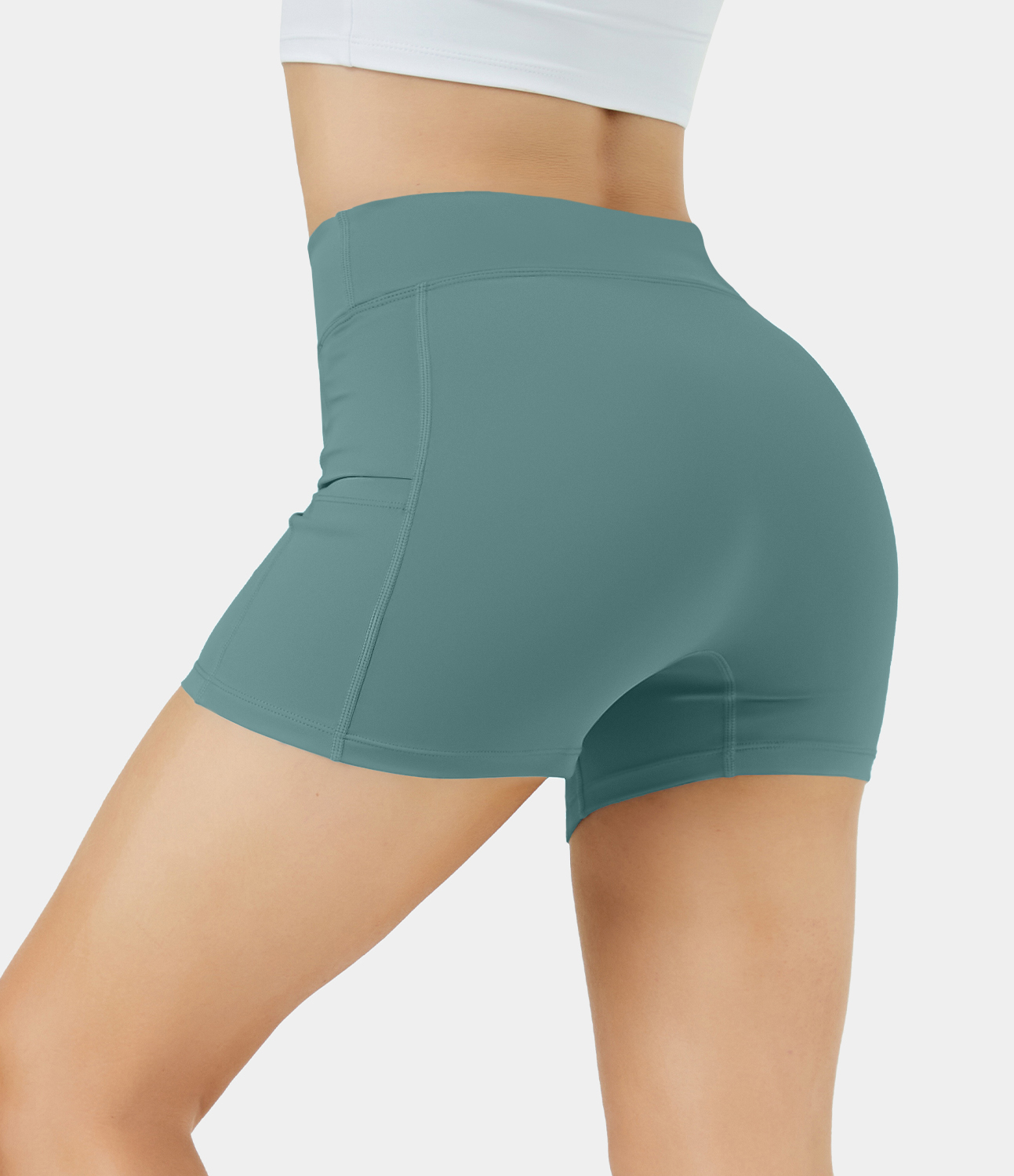 Airy High Waisted Side Pocket Plain Yoga Shorts 3.5"-UPF50+