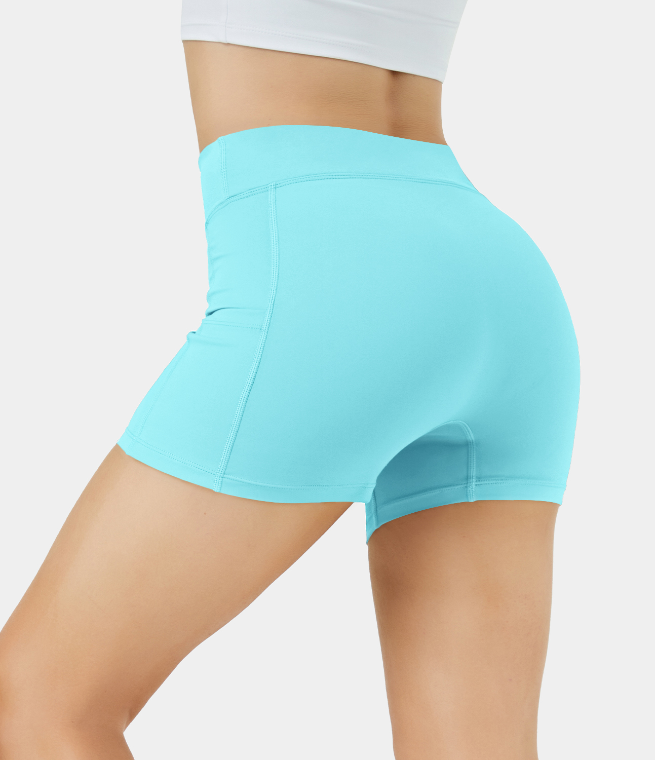 Airy High Waisted Side Pocket Plain Yoga Shorts 3.5"-UPF50+