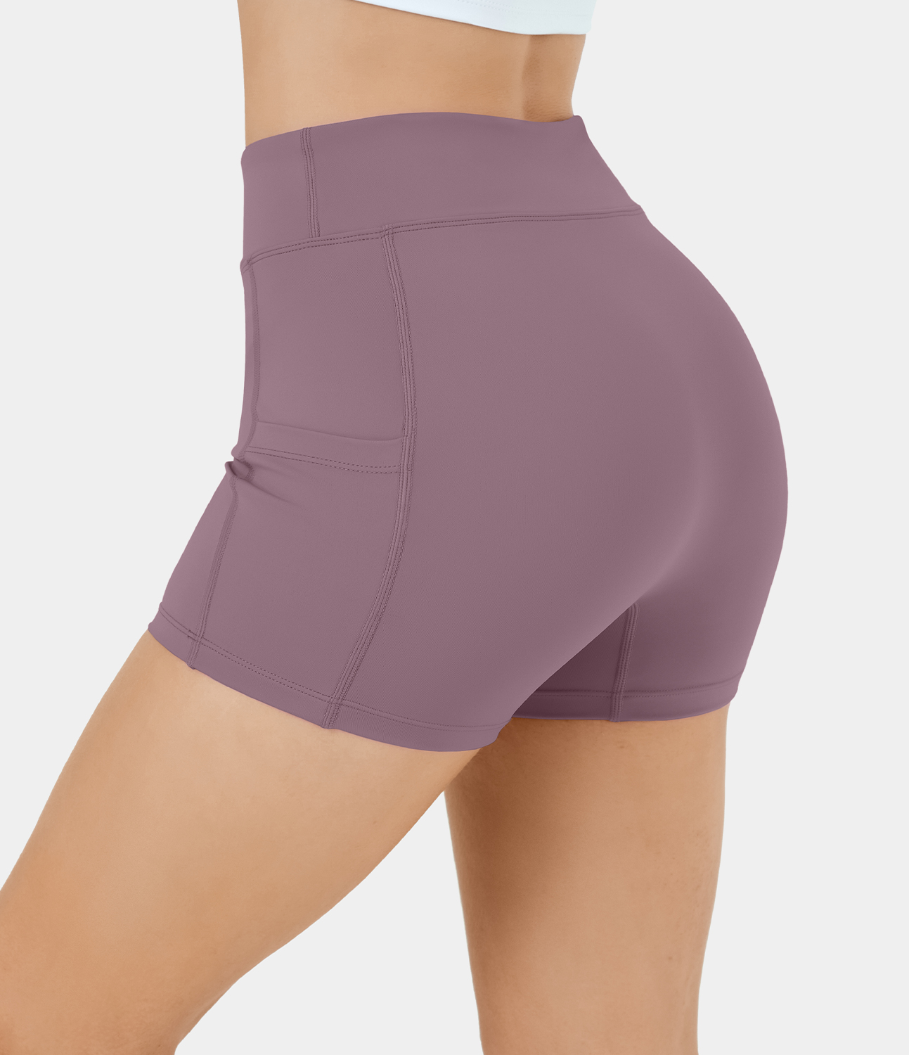 Airy High Waisted Side Pocket Plain Yoga Shorts 3.5"-UPF50+