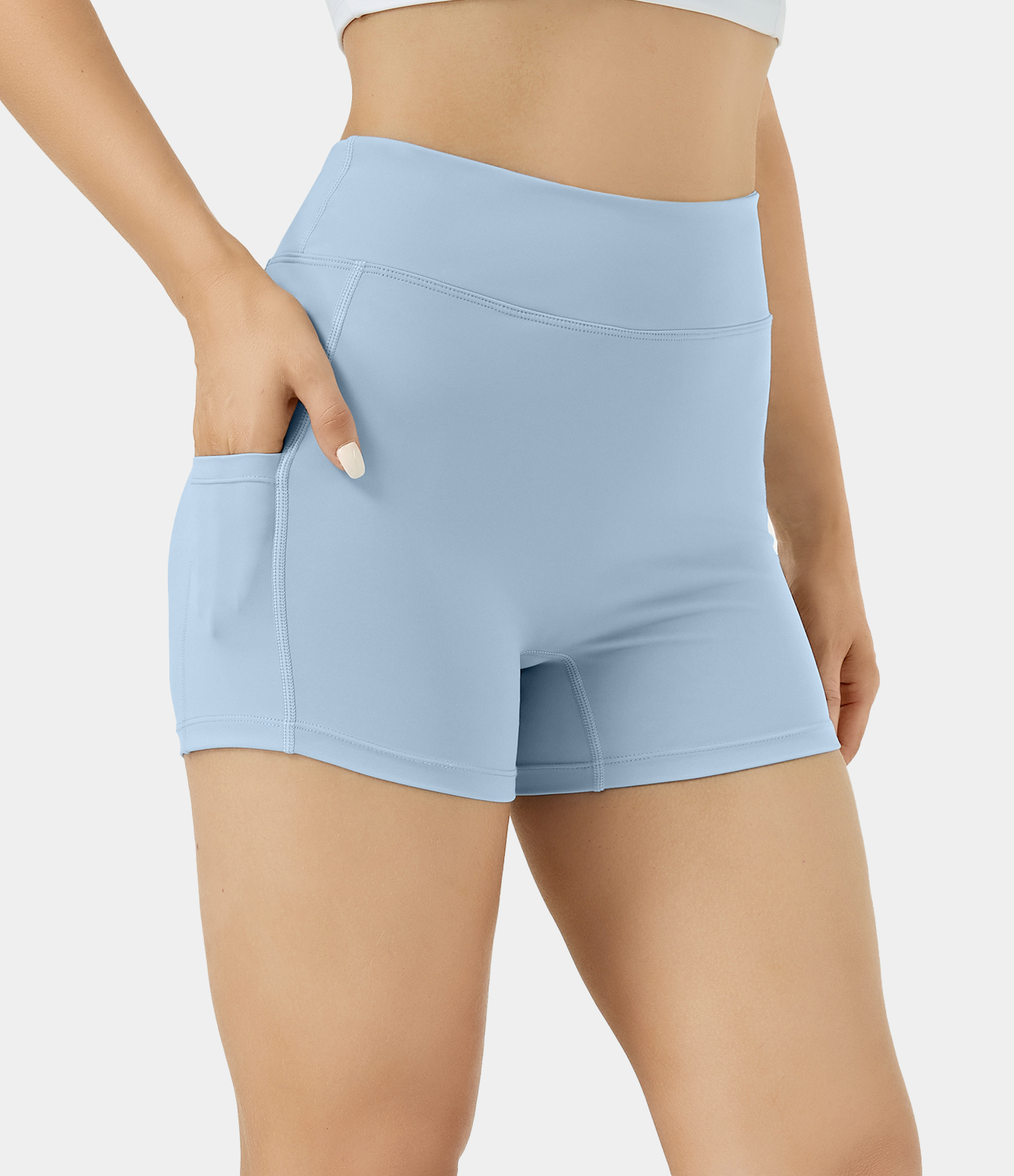 Airy High Waisted Side Pocket Plain Yoga Shorts 3.5"-UPF50+
