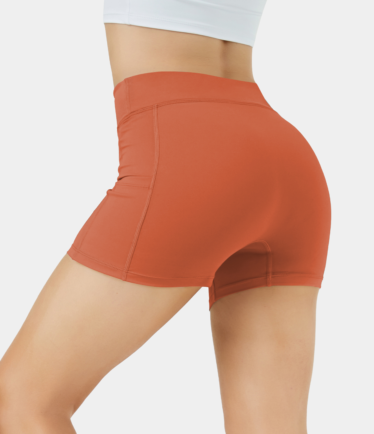 Airy High Waisted Side Pocket Plain Yoga Shorts 3.5"-UPF50+