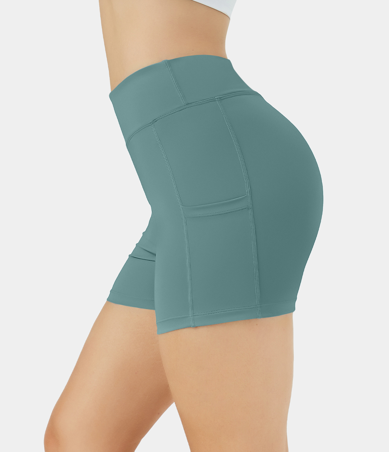 Airy High Waisted Side Pocket Plain Yoga Shorts 3.5"-UPF50+