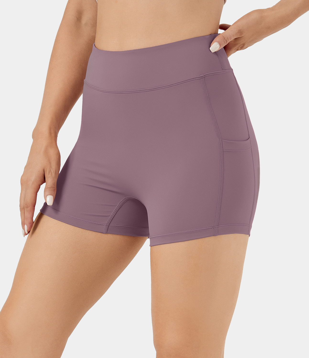 Airy High Waisted Side Pocket Plain Yoga Shorts 3.5"-UPF50+