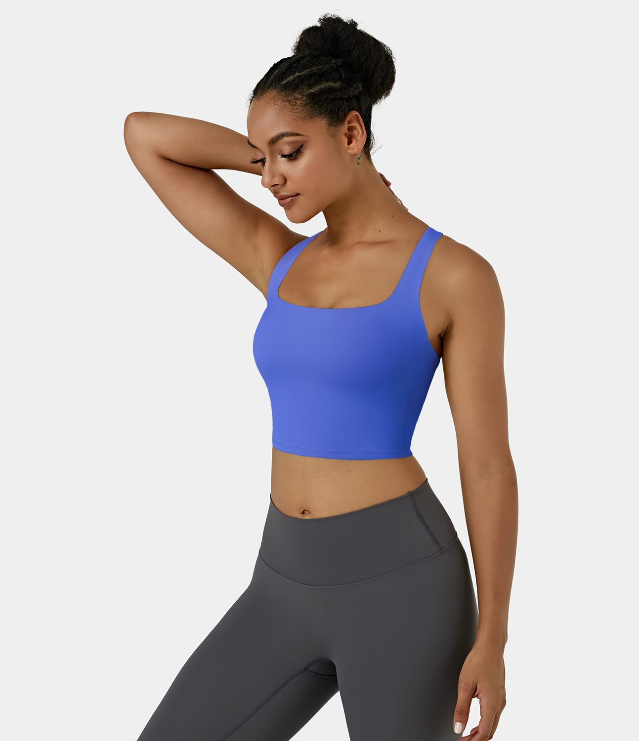 Airy Square Neck Backless Crisscross Cropped Yoga Tank Top-UPF50+