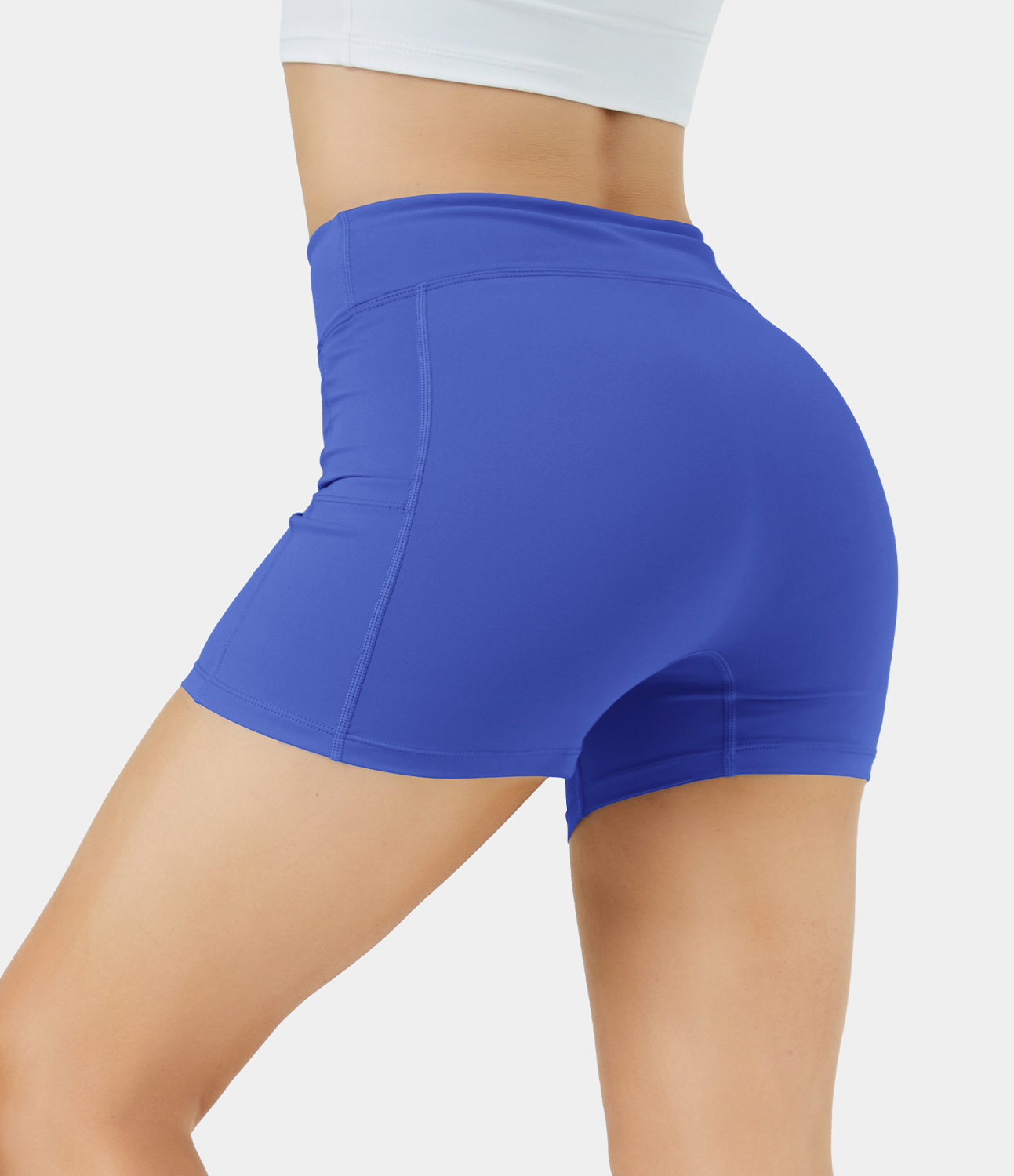 Airy High Waisted Side Pocket Plain Yoga Shorts 3.5"-UPF50+