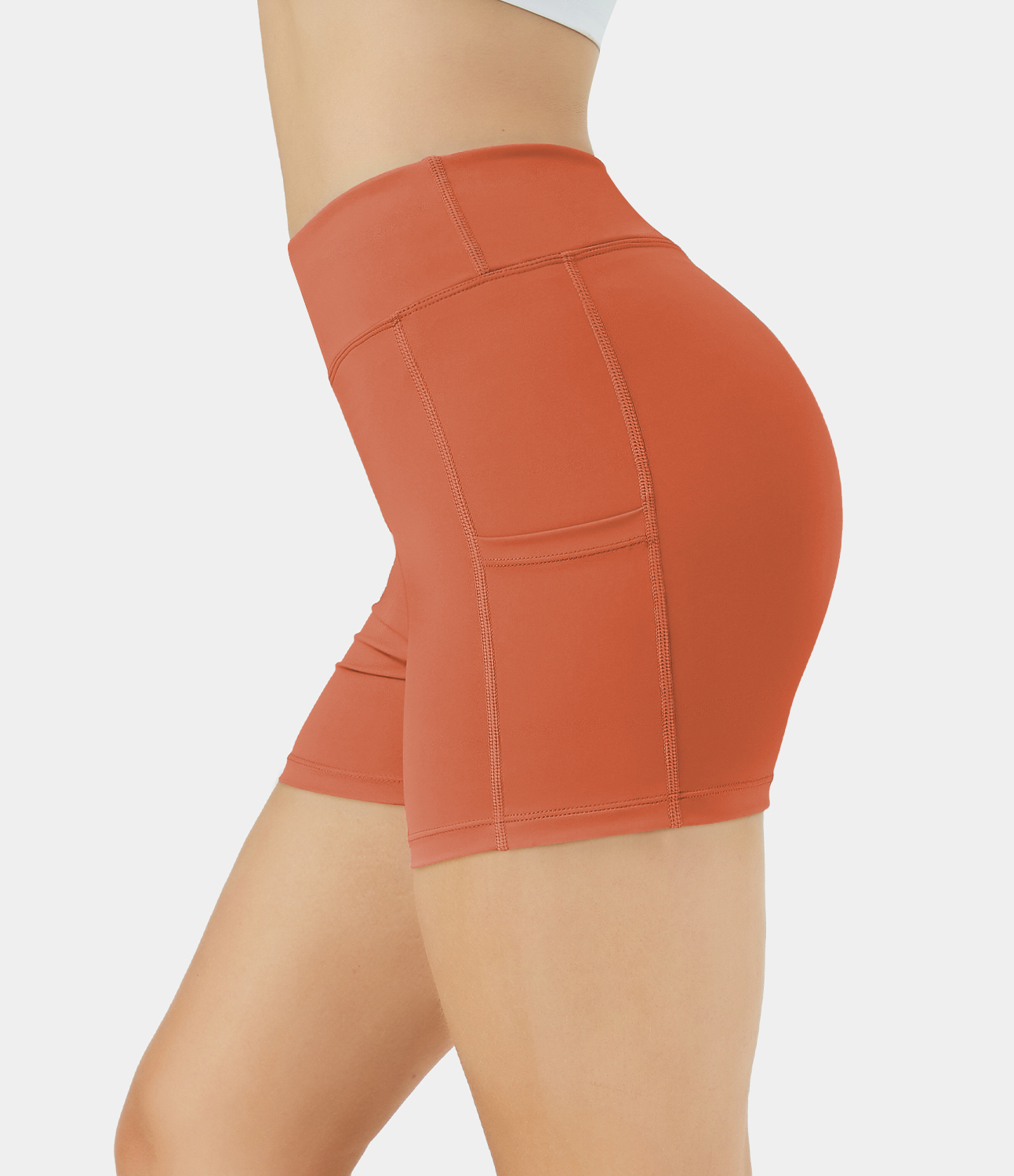 Airy High Waisted Side Pocket Plain Yoga Shorts 3.5"-UPF50+