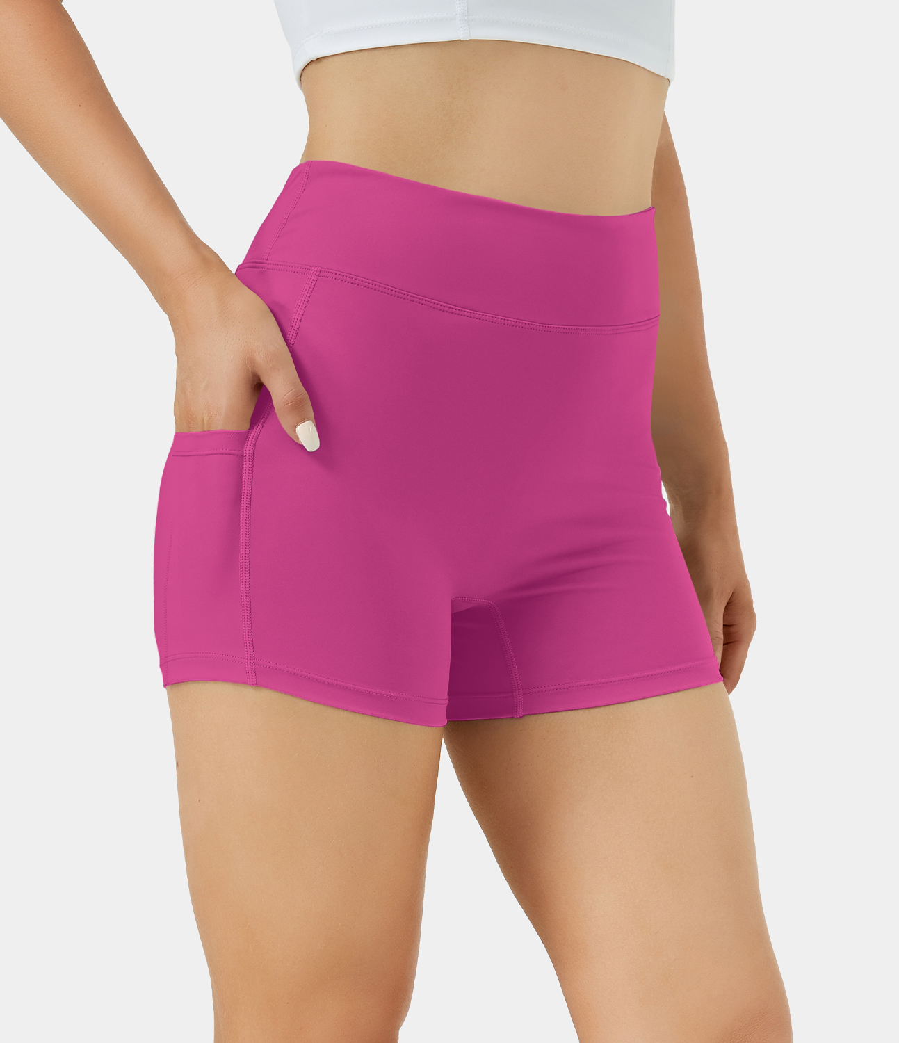 Airy High Waisted Side Pocket Plain Yoga Shorts 3.5"-UPF50+