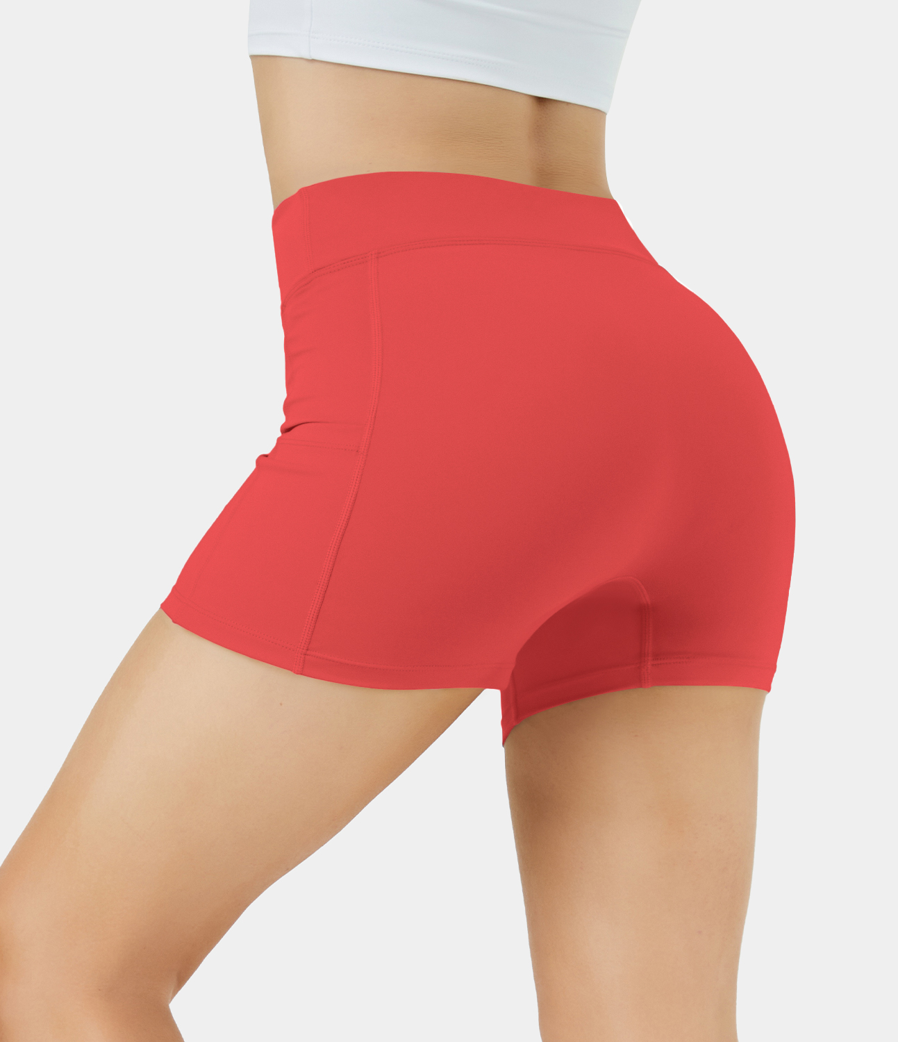 Airy High Waisted Side Pocket Plain Yoga Shorts 3.5"-UPF50+