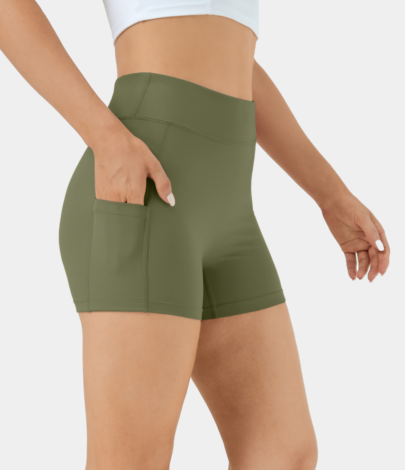 Airy High Waisted Side Pocket Plain Yoga Shorts 3.5"-UPF50+