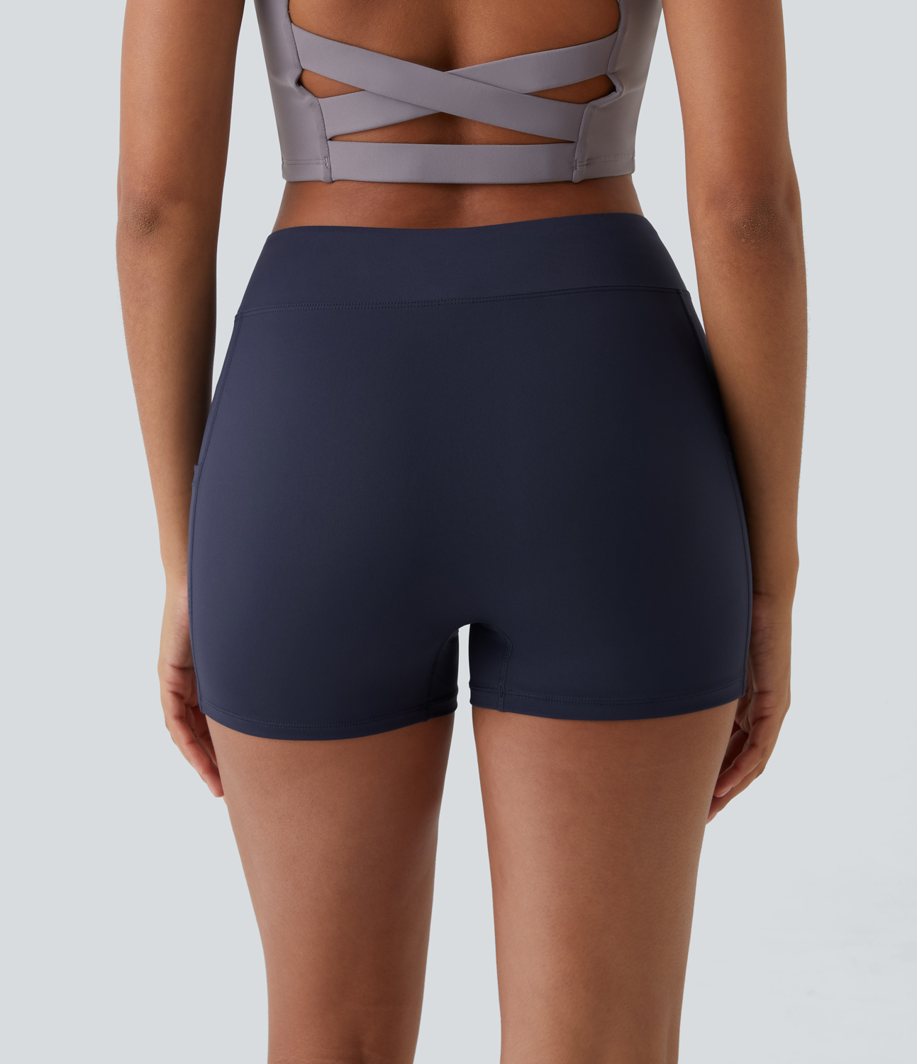 Airy High Waisted Side Pocket Plain Yoga Shorts 3.5"-UPF50+