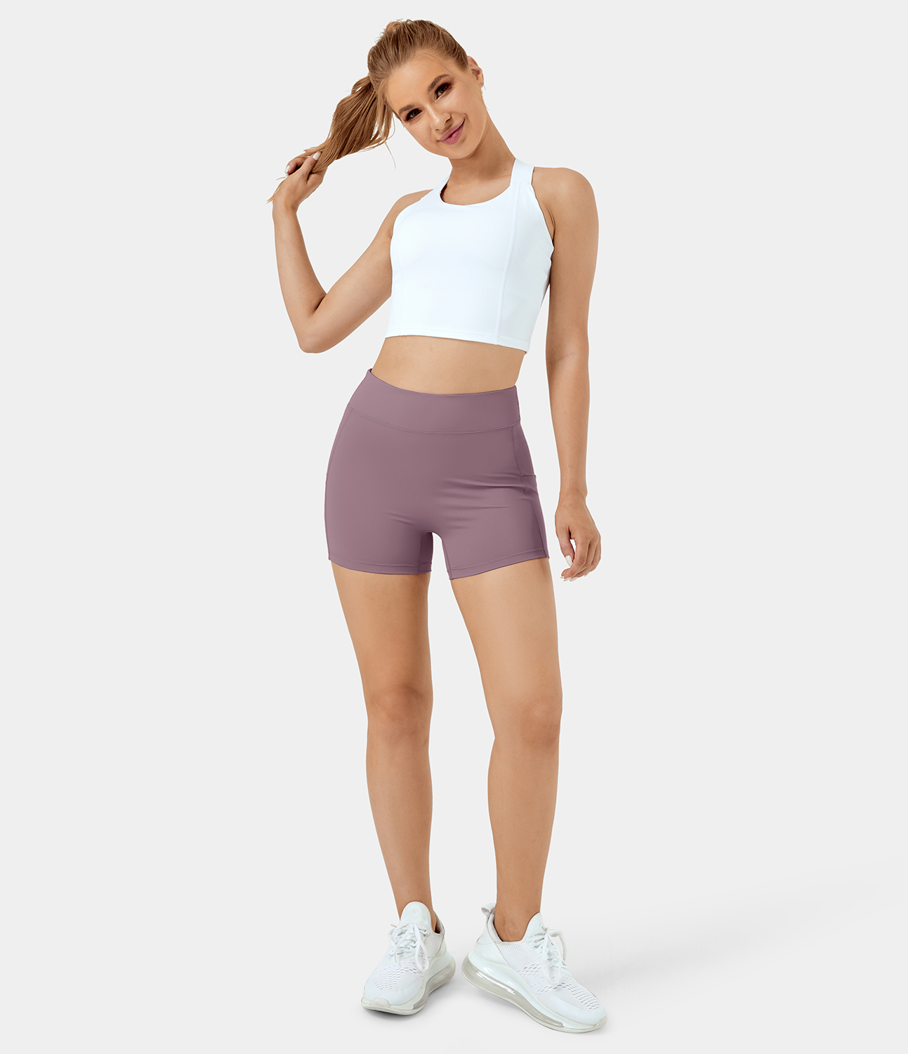 Airy High Waisted Side Pocket Plain Yoga Shorts 3.5"-UPF50+