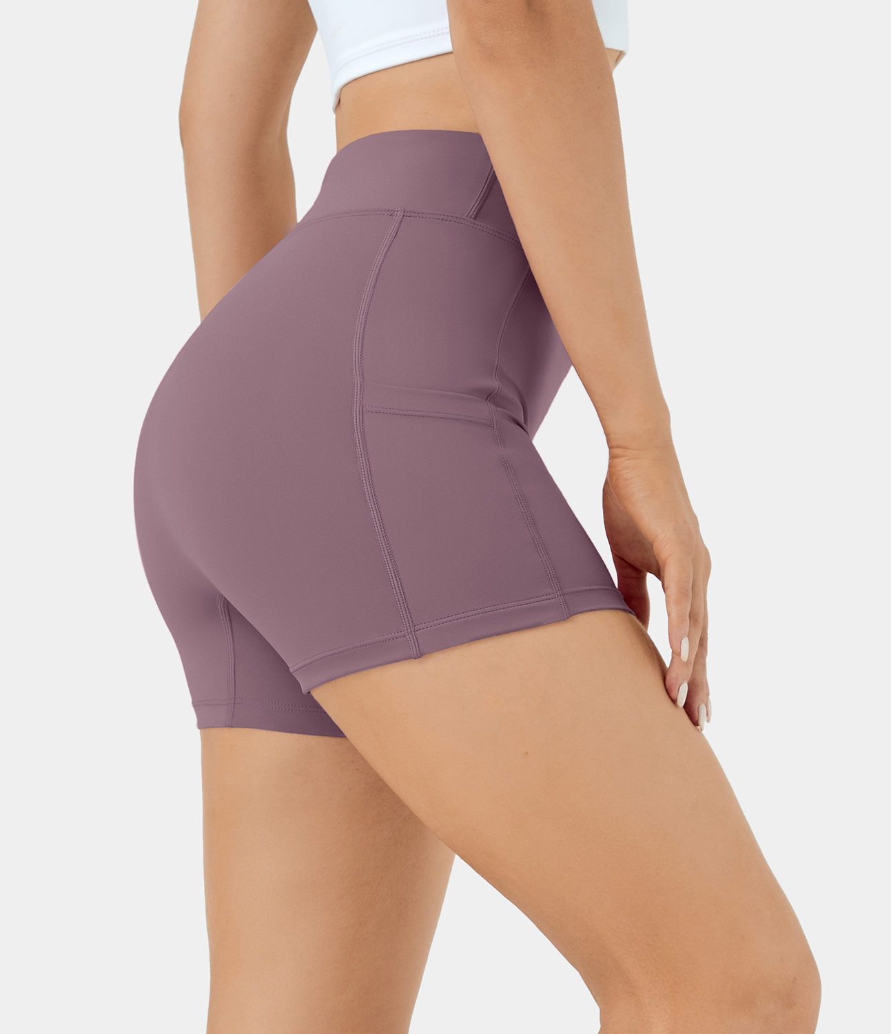Airy High Waisted Side Pocket Plain Yoga Shorts 3.5"-UPF50+