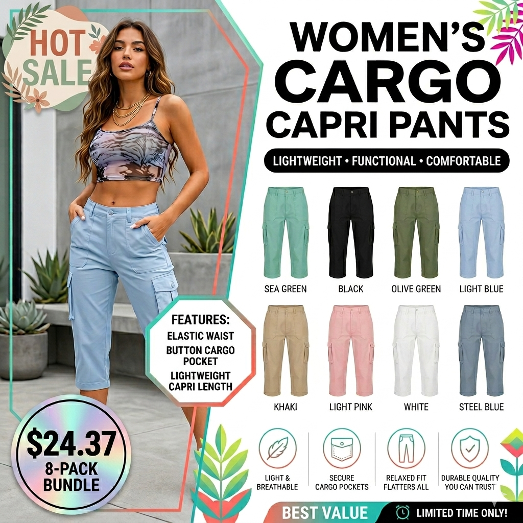🔥Last day promotion🔥Women's Cargo Capris Lightweight Hiking Pants Shorts Cropped Cotton