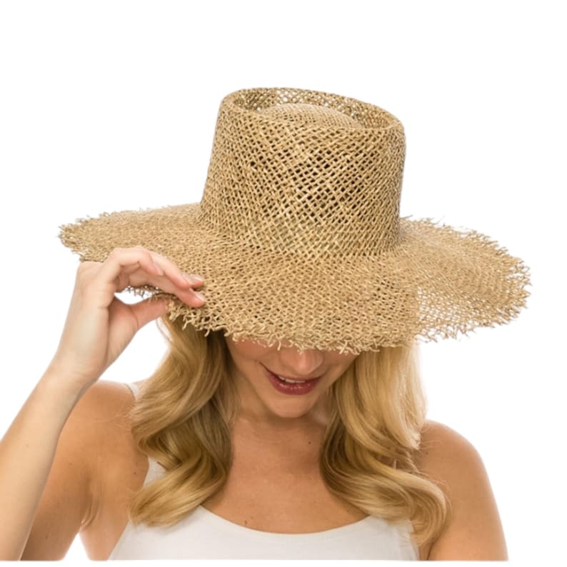 Handwoven Seagrass Boater Hat: Frayed Edge Wide Brim Sun Hat image 3