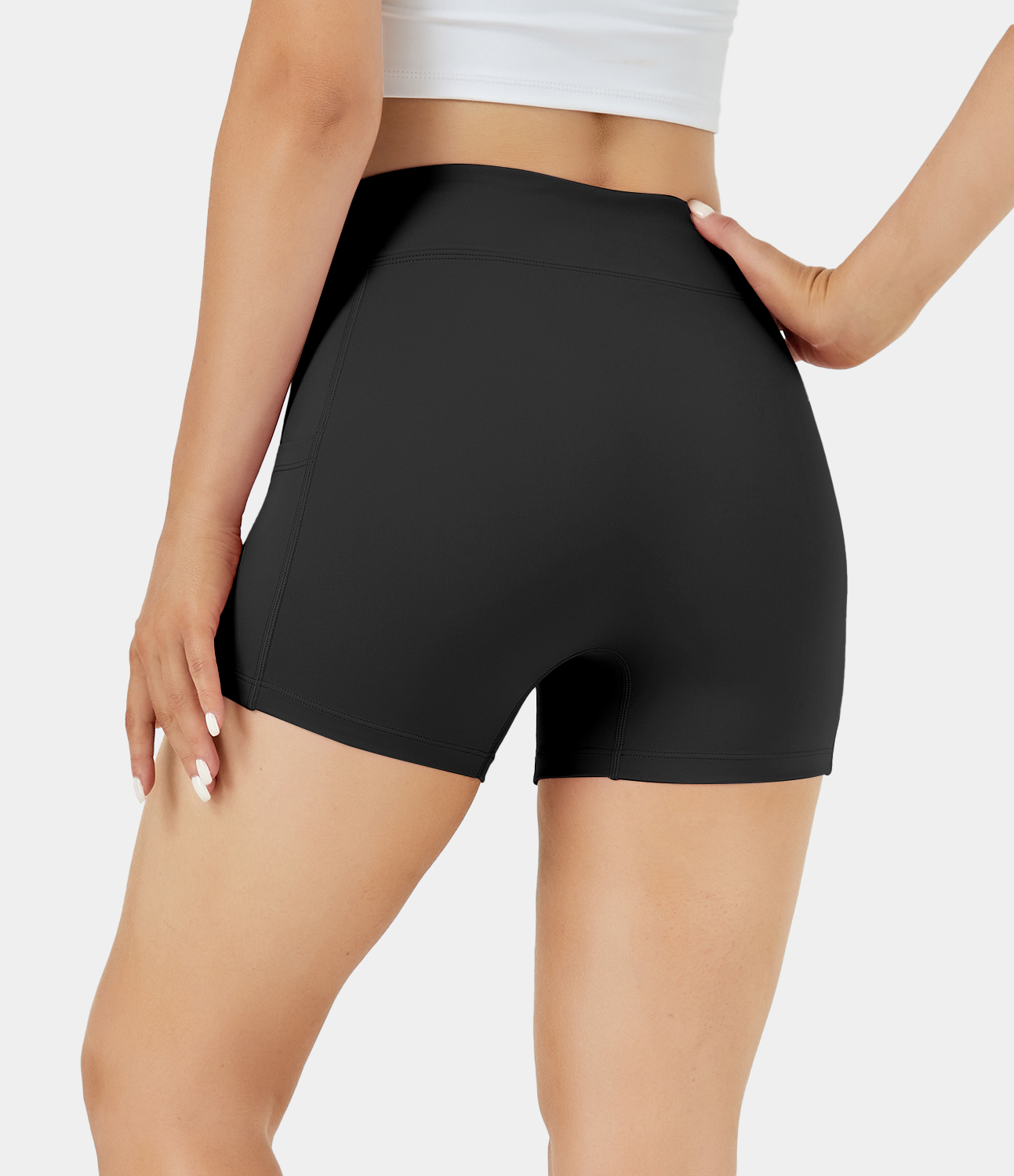 Airy High Waisted Side Pocket Plain Yoga Shorts 3.5"-UPF50+
