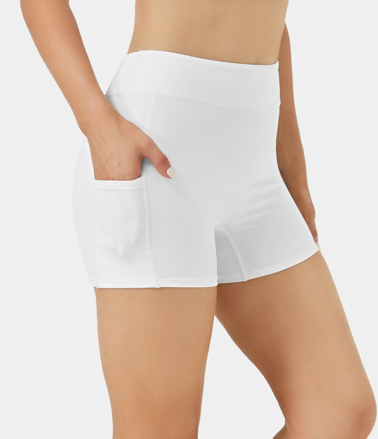 Airy High Waisted Side Pocket Plain Yoga Shorts 3.5"-UPF50+