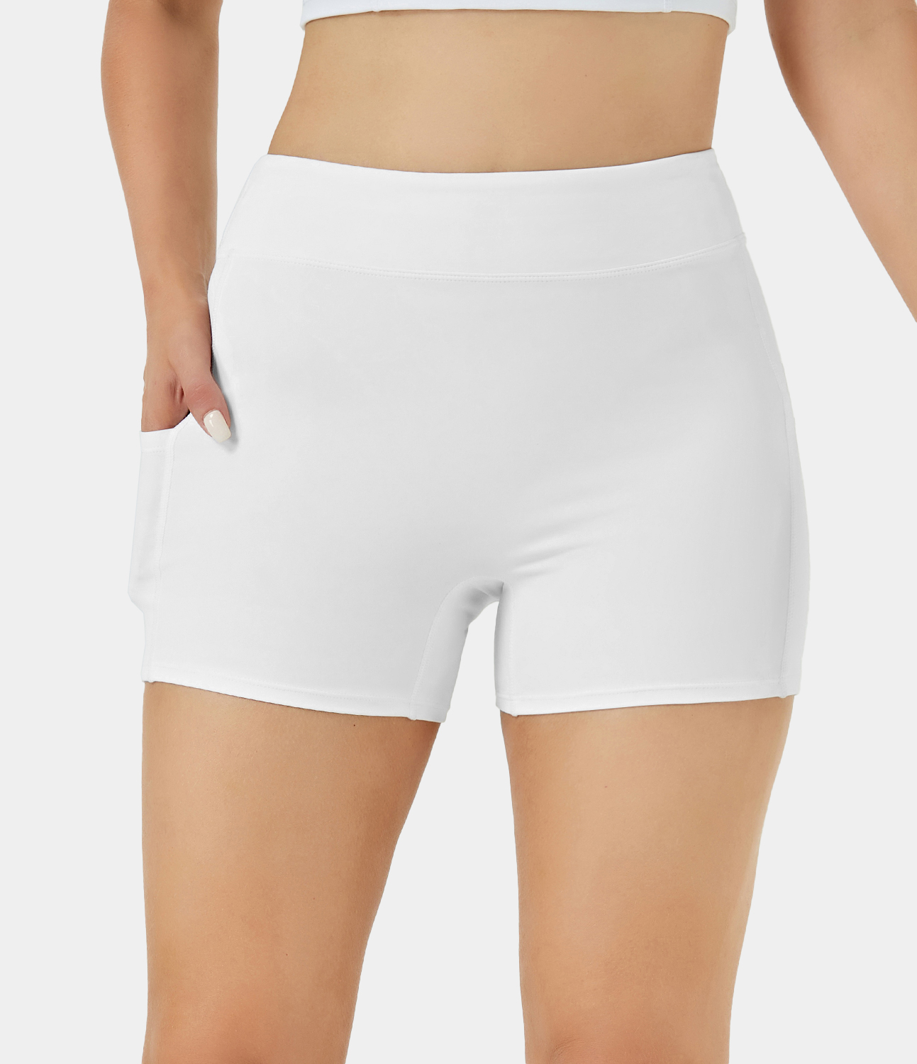 Airy High Waisted Side Pocket Plain Yoga Shorts 3.5"-UPF50+