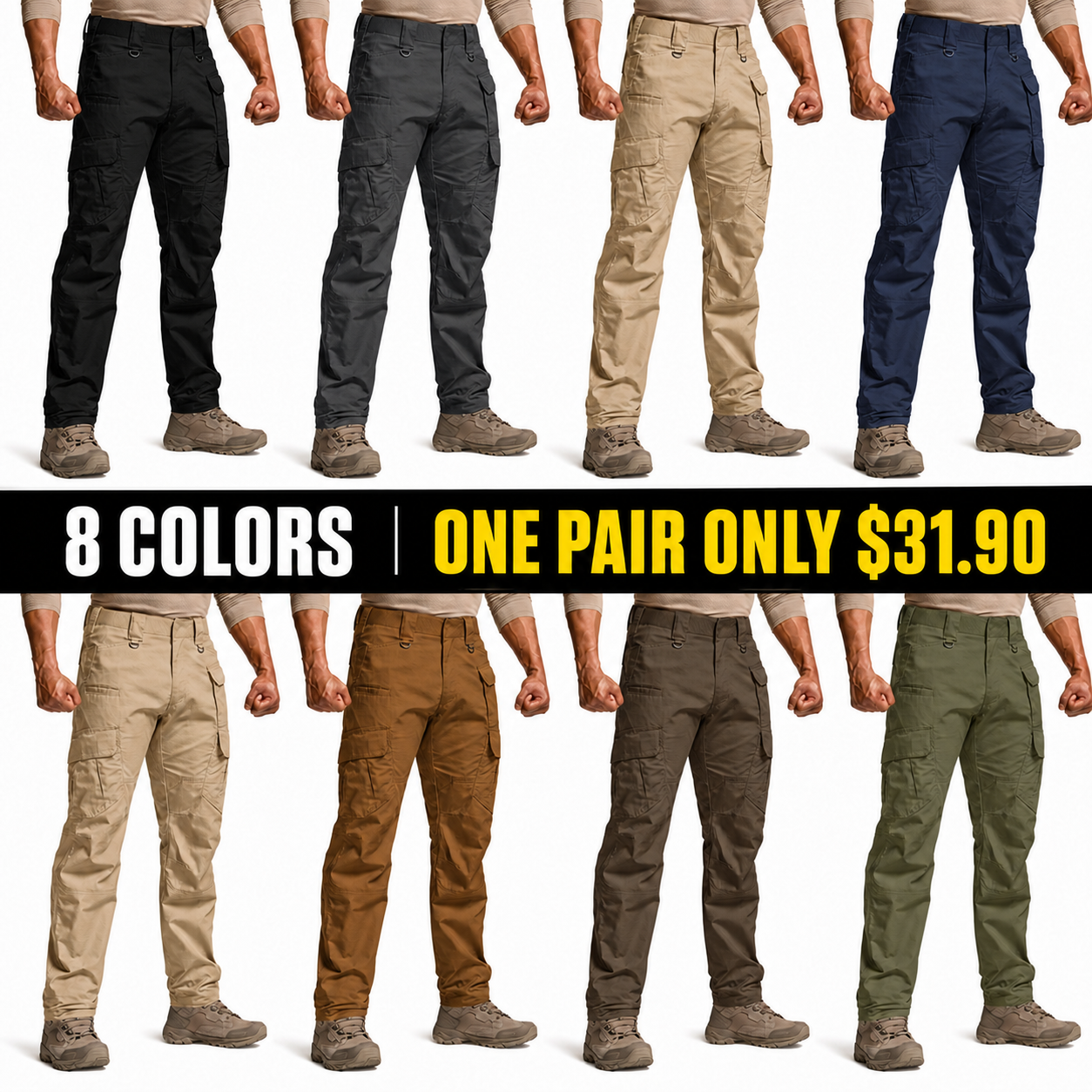 8 Men's Water-Resistant Ripstop Tactical Utility Pants