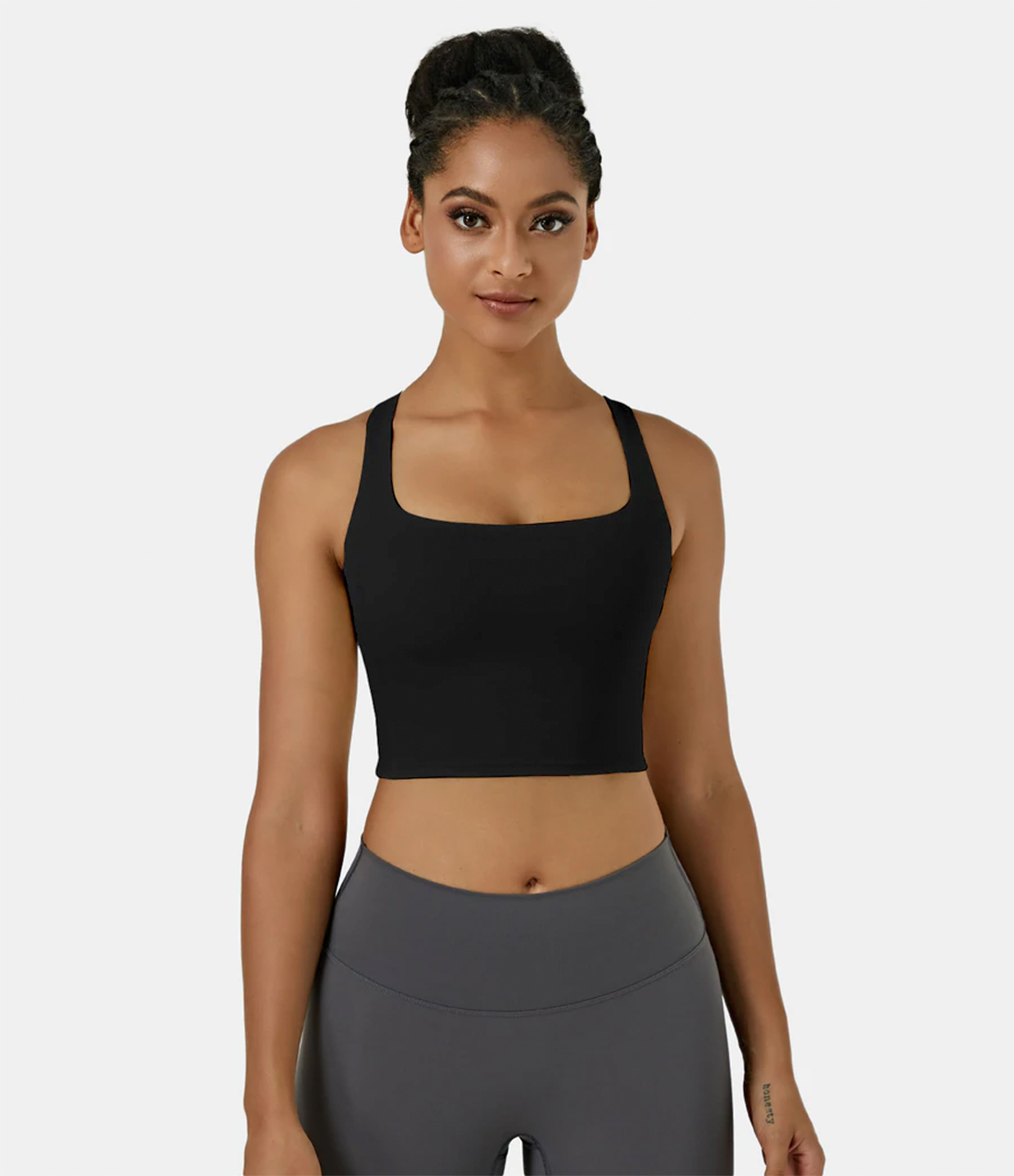 Airy Square Neck Backless Crisscross Cropped Yoga Tank Top-UPF50+