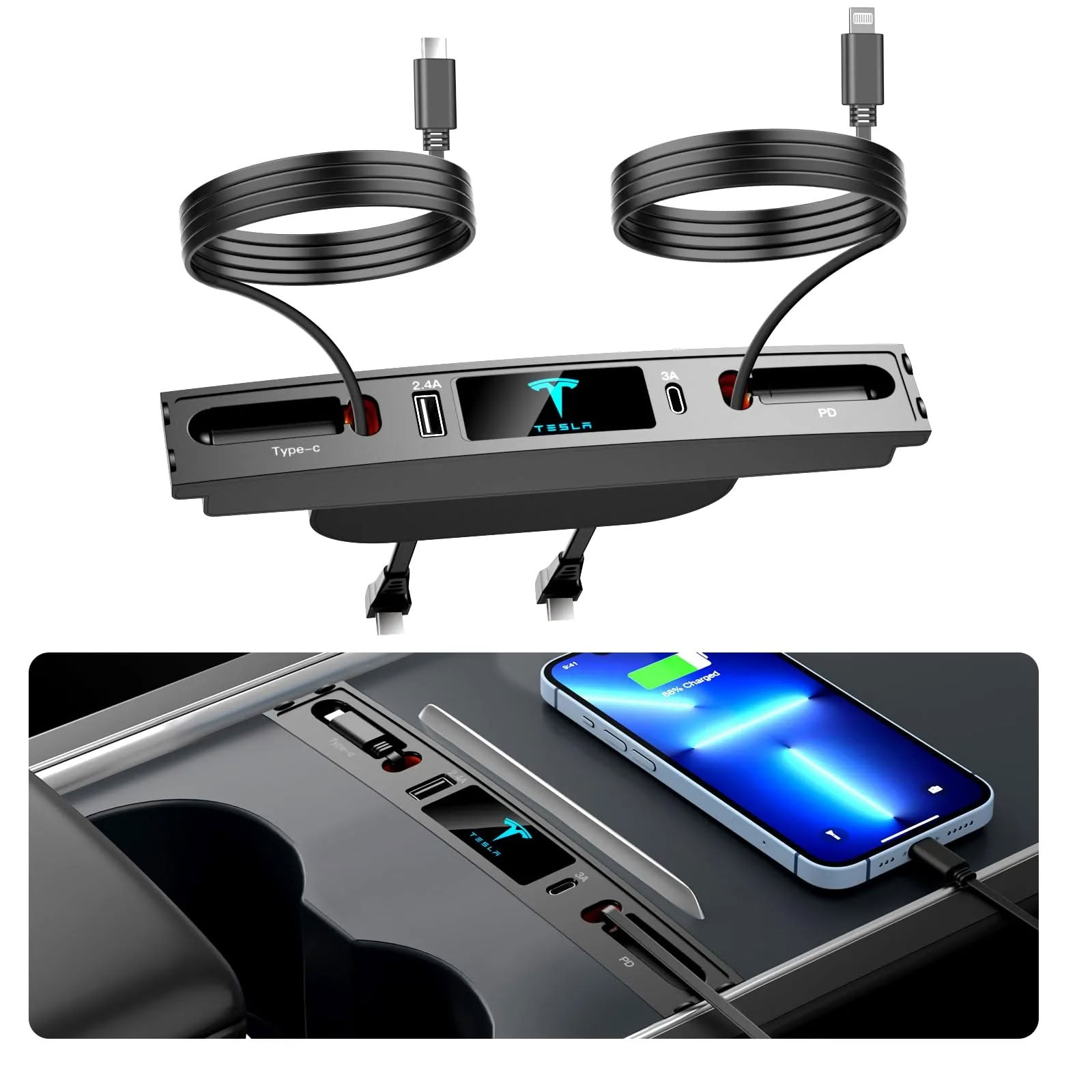 Retractable USB Hub for Tesla Model 3/Y