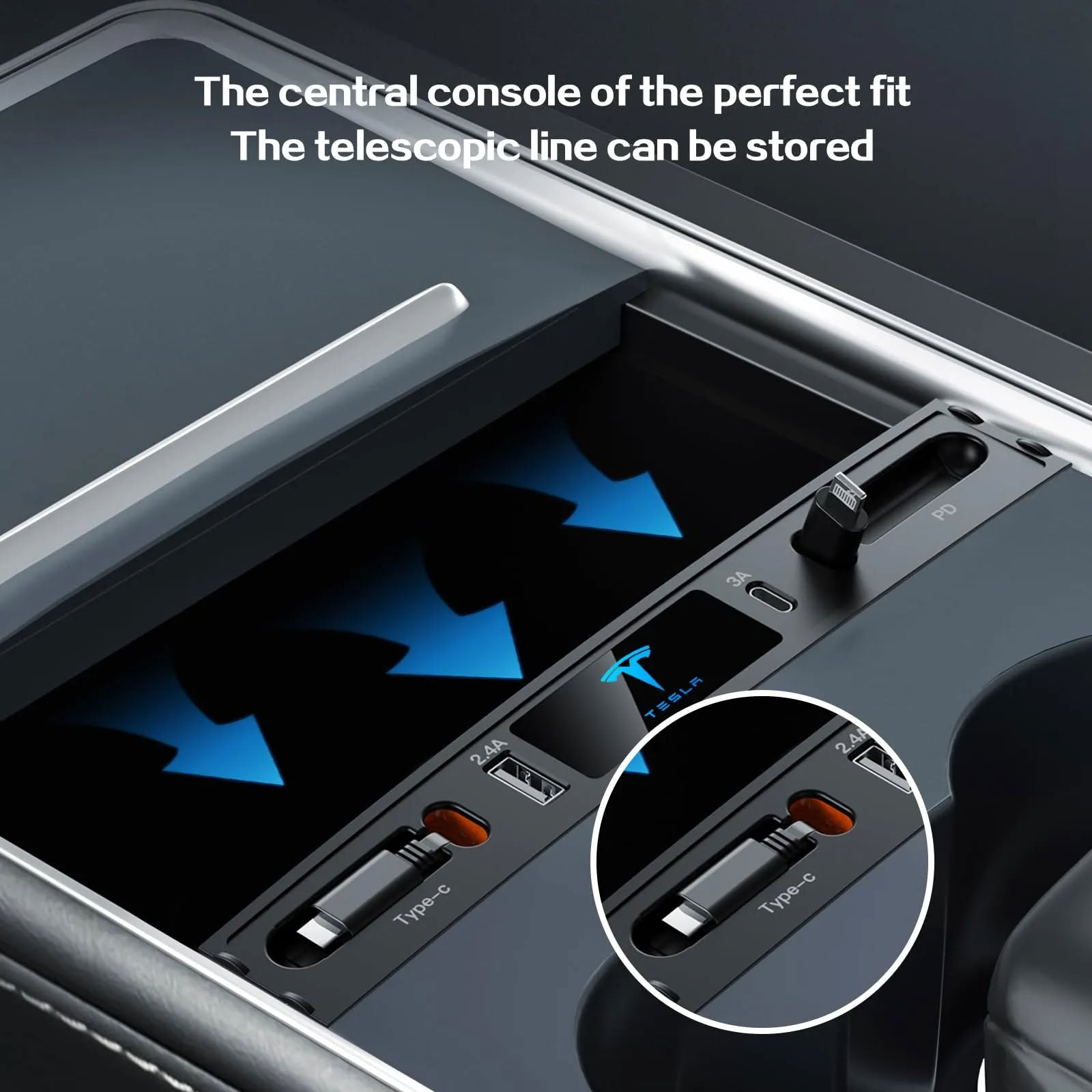 Retractable USB Hub for Tesla Model 3/Y