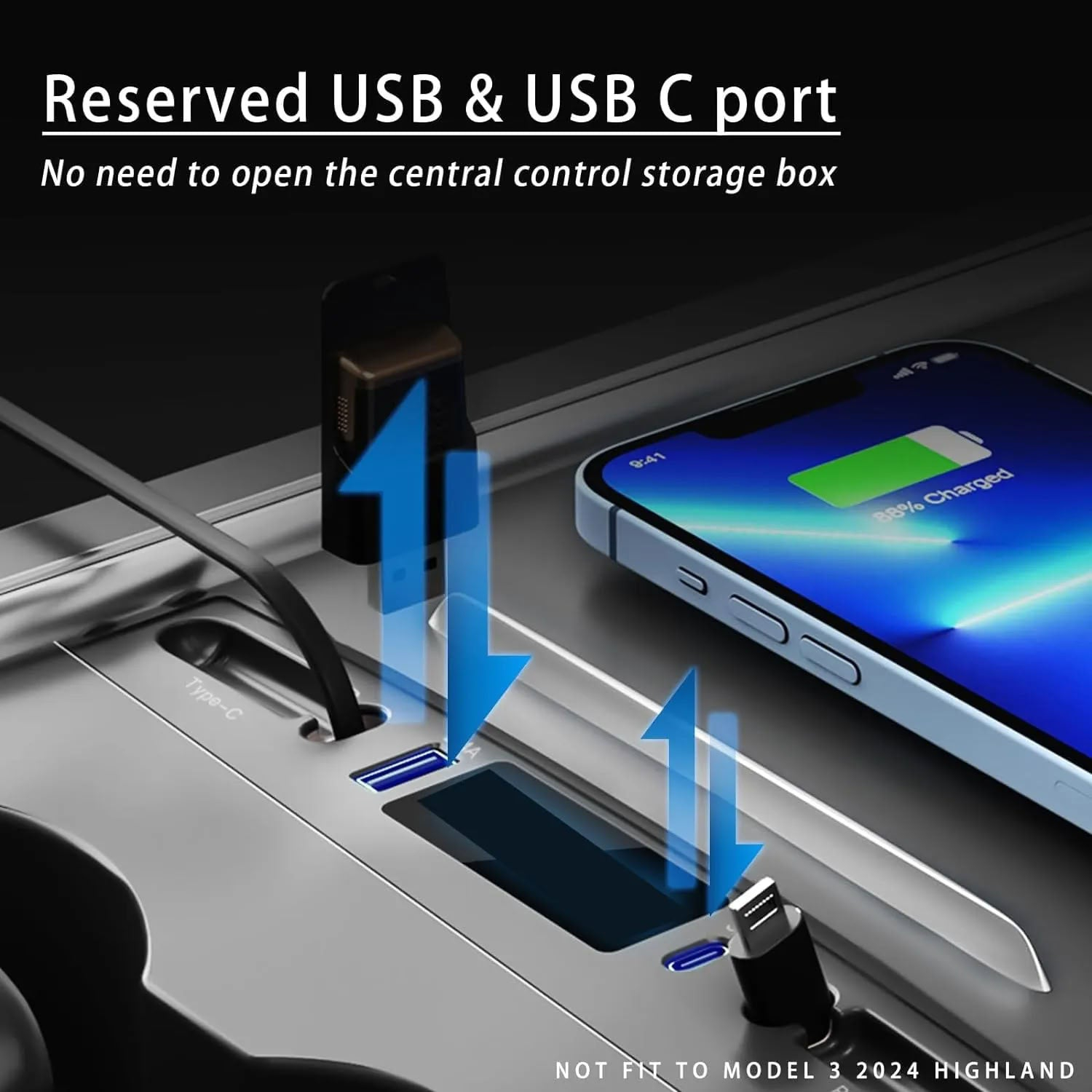 Retractable USB Hub for Tesla Model 3/Y