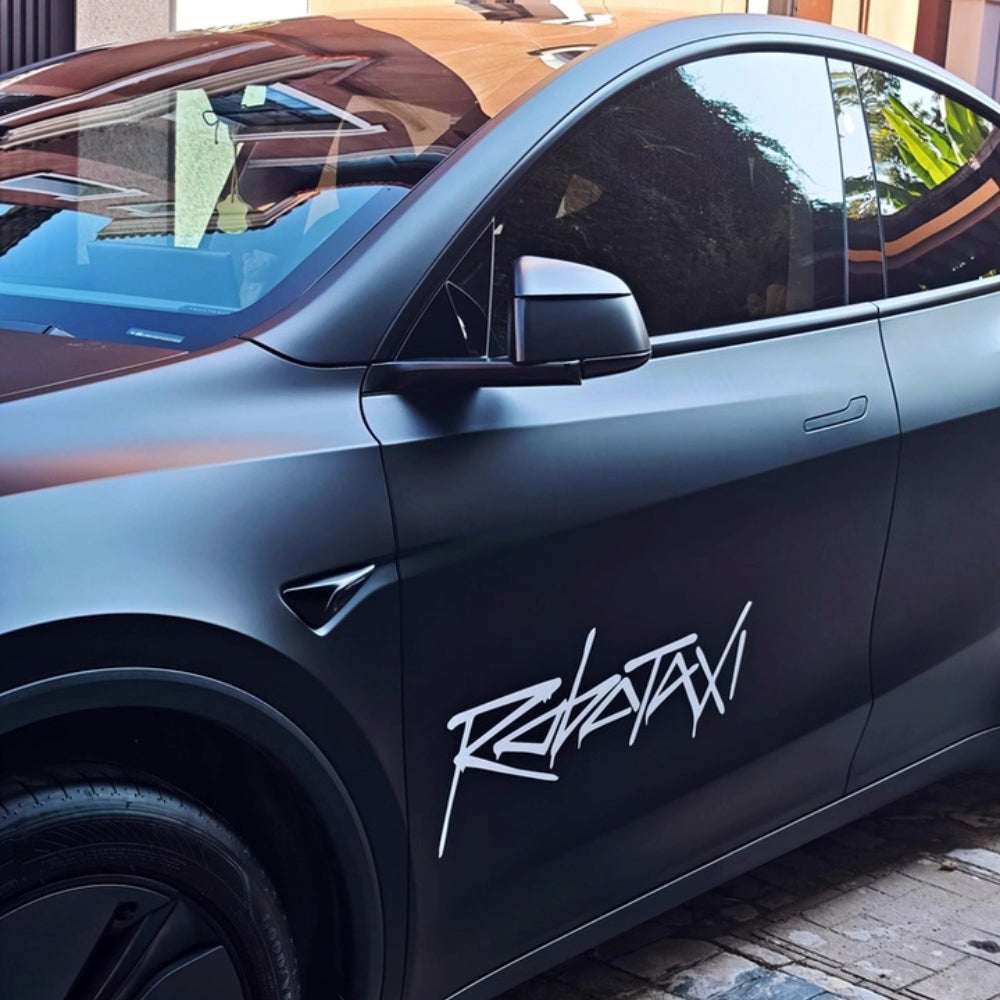 Reflective Robotaxi Decal | Tesla Body & Window Waterproof PVC Sticker White Large (50*17cm)
