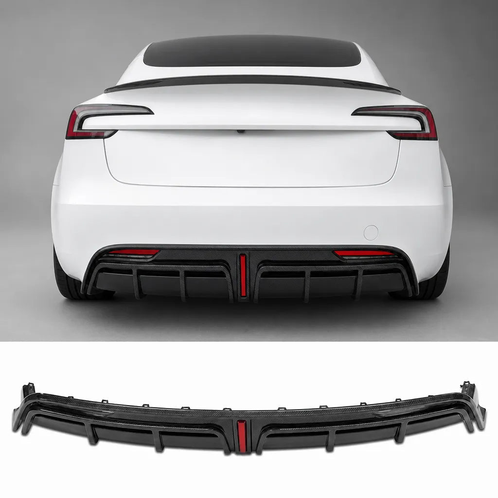 Real Carbon Fiber Rear Diffuser for Tesla Model 3 Highland 2024+
