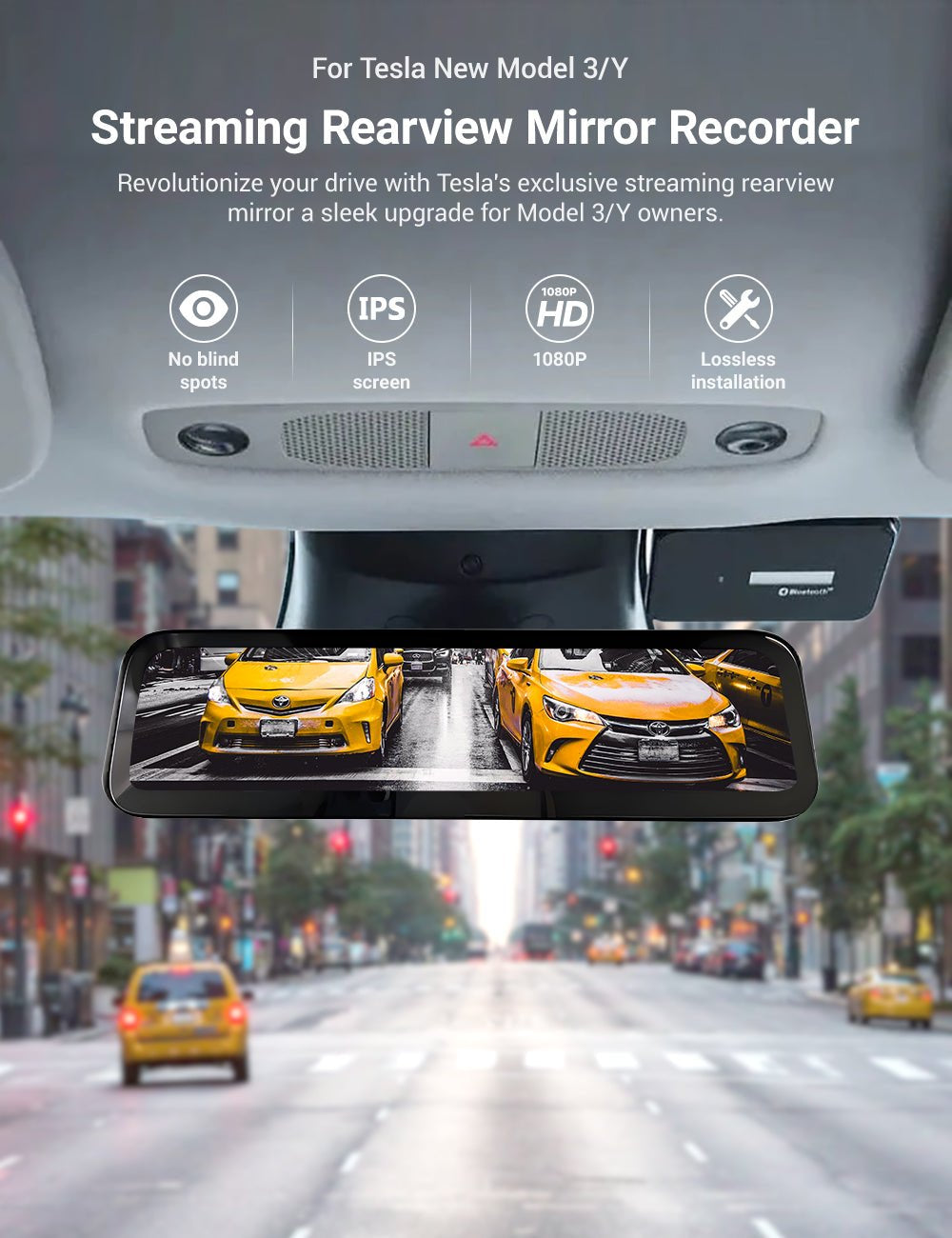 Streaming Rearview Mirror Recorder for 9″ Model 3 Highland 丨Single Camera