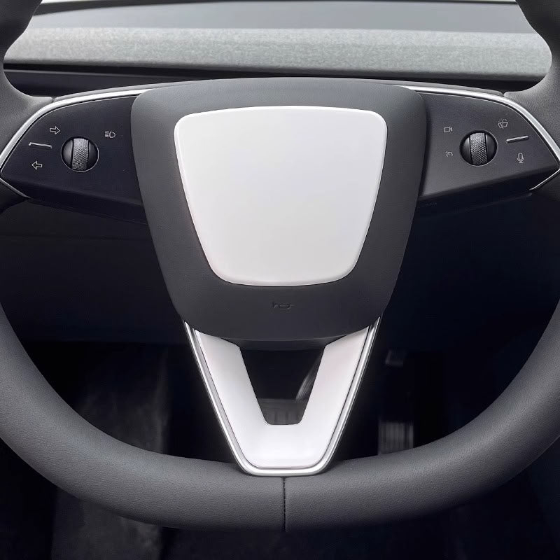 Steering Wheel Trim Cover for Tesla Model 3 Highland Model Y Juniper（Combo pack） Center Cap+V-Shaped Cap White