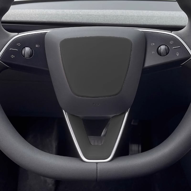 Steering Wheel Trim Cover for Tesla Model 3 Highland Model Y Juniper（Combo pack） Center Cap+V-Shaped Cap Black