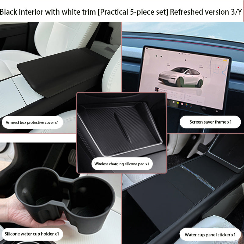 Steering Wheel Trim Cover for Tesla Model 3 Highland Model Y Juniper（Combo pack） Practical 5-piece Set Black