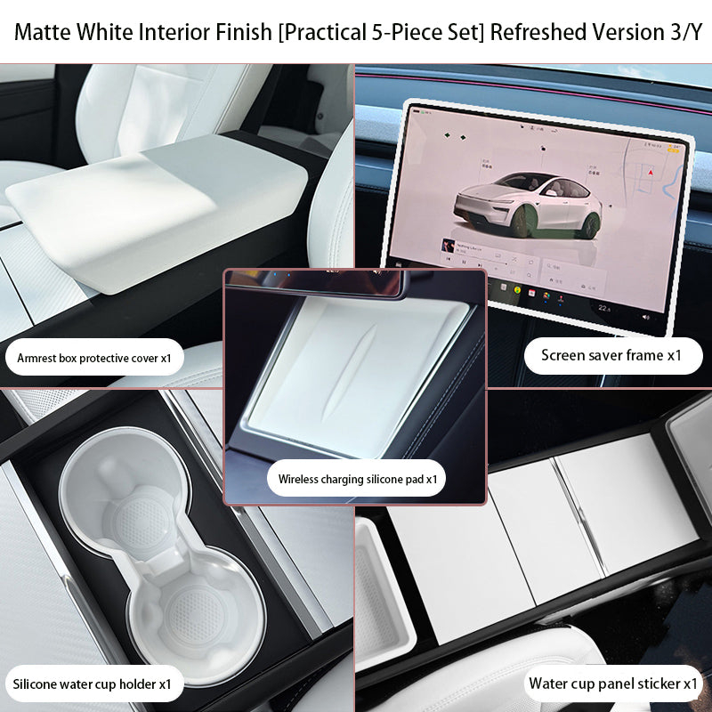 Steering Wheel Trim Cover for Tesla Model 3 Highland Model Y Juniper（Combo pack） Practical 5-piece Set White