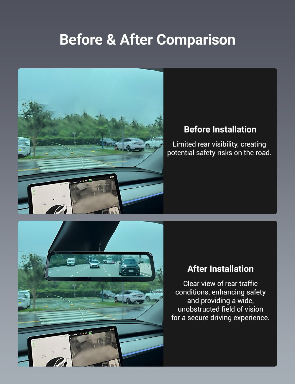 Streaming Rearview Mirror Recorder for 9″ Model 3 Highland 丨Single Camera