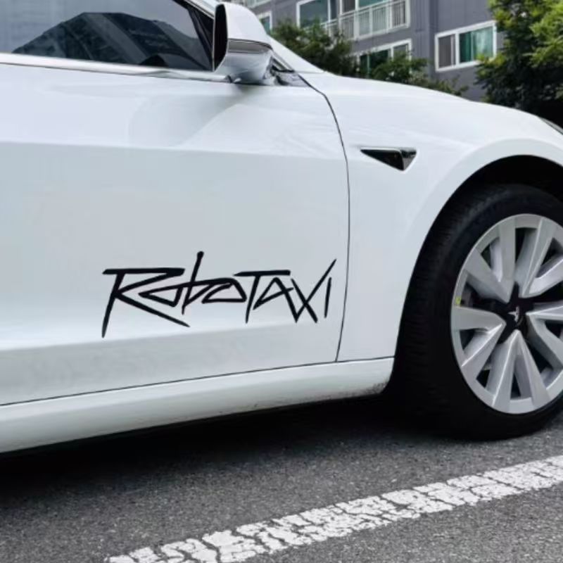 Reflective Robotaxi Decal | Tesla Body & Window Waterproof PVC Sticker Black Large (50*17cm)
