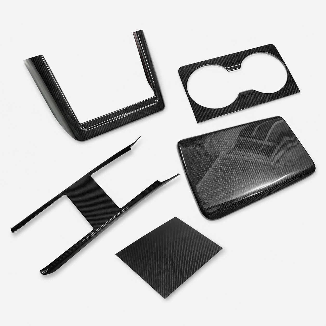 Dry Carbon Fiber Interior Trim Kit for Tesla Model S/X 2022-2025 Cup Holder + Center Console Cover + Center Console Side Covers + Wireless Charging Cover + Armrest Cover