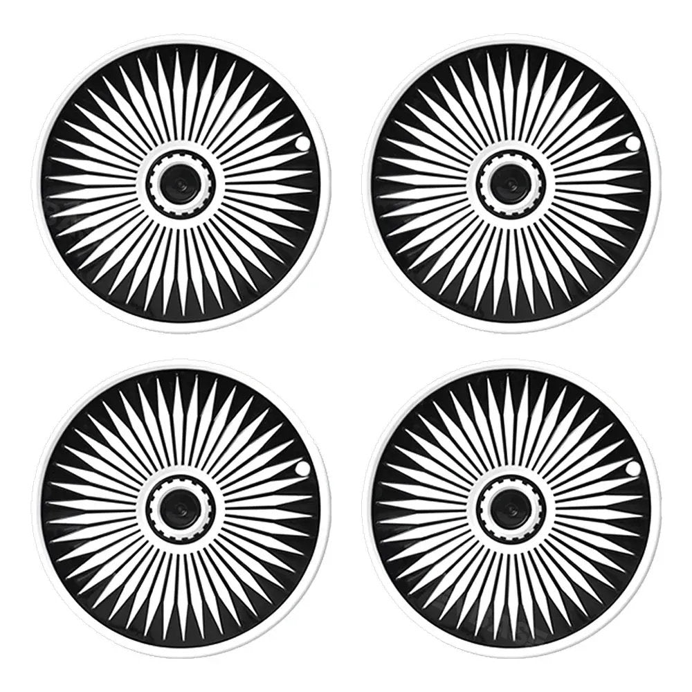 4Pcs Wheel Caps Suitable for Tesla Model Y 19-Inch Rims Bright Black + White Edge + White Stripe(2020-0N)